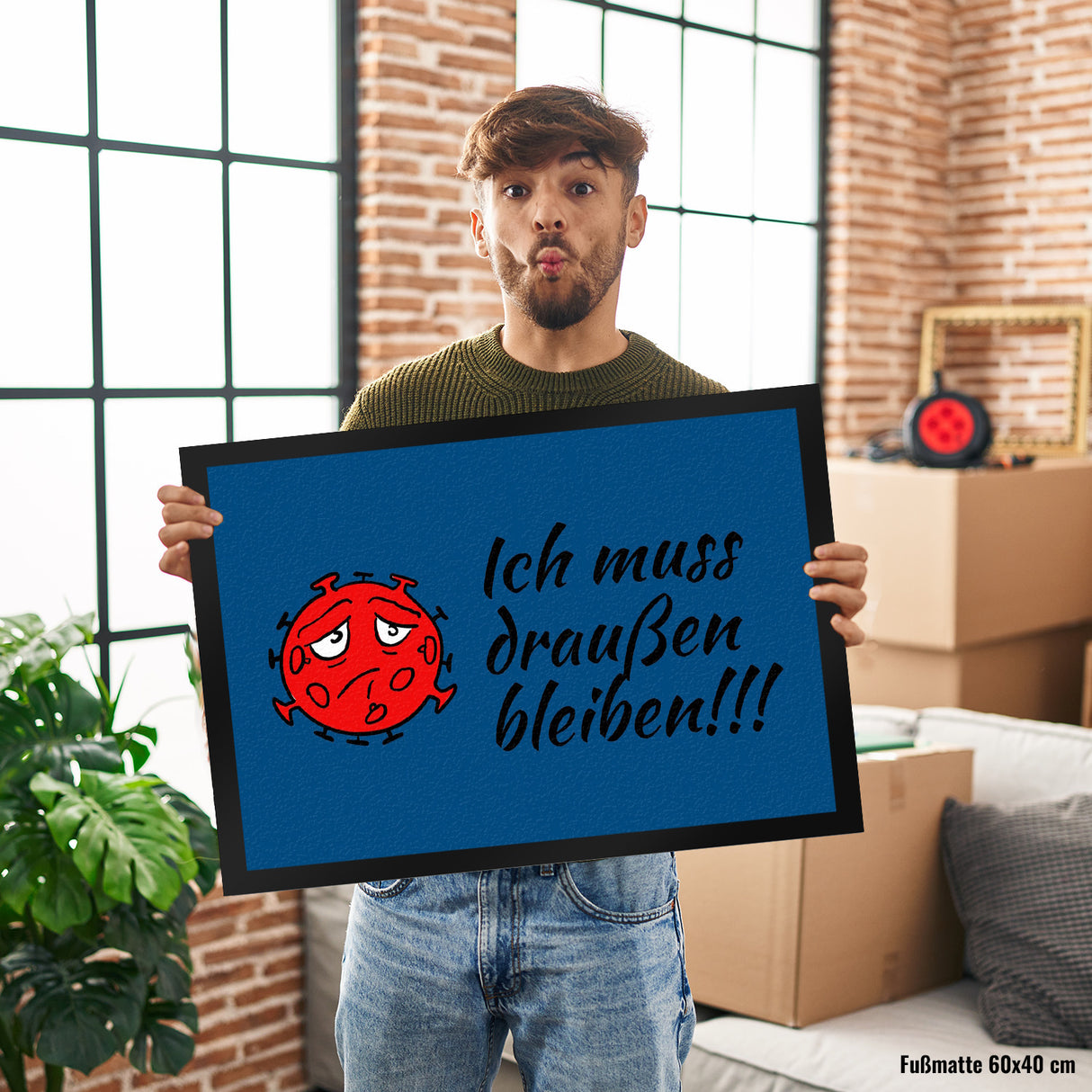 Ich muss draußen bleiben Fußmatte mit traurigem Virus