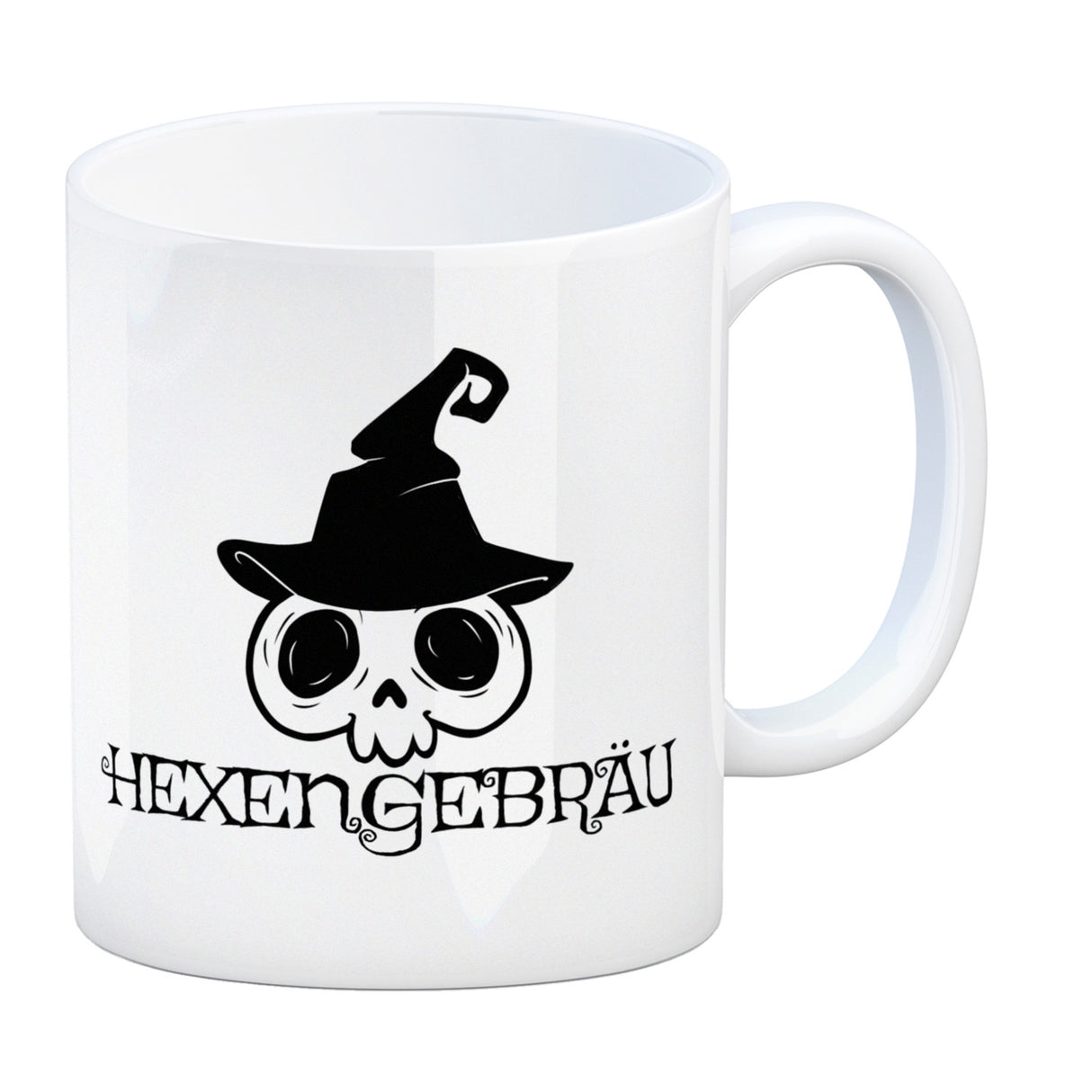 Kaffeebecher mit lustigem Halloween Motiv - Totenkopf mit Hexenhut