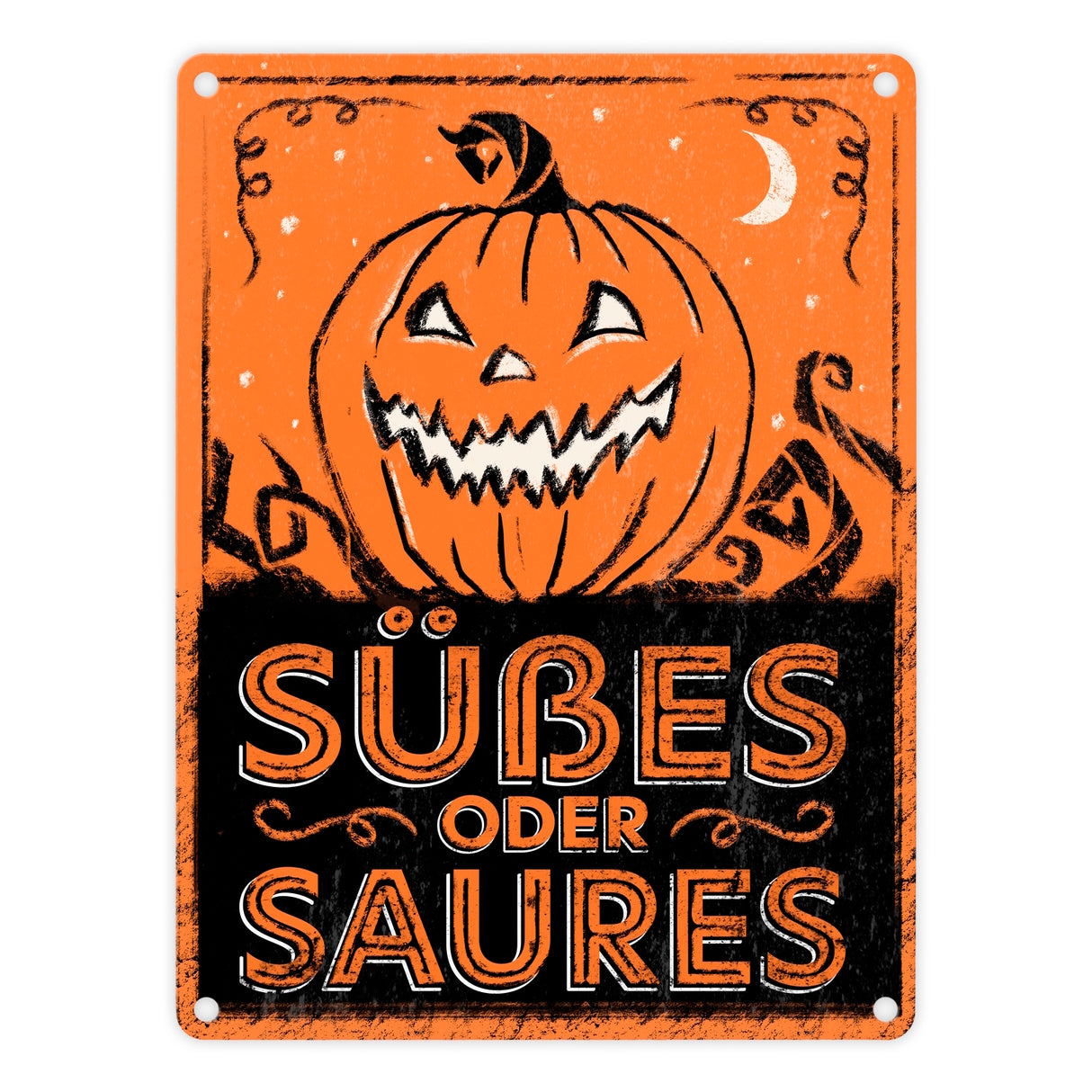 Metallschild mit Halloween Kürbis Motiv im used Look - Süßes oder Saures