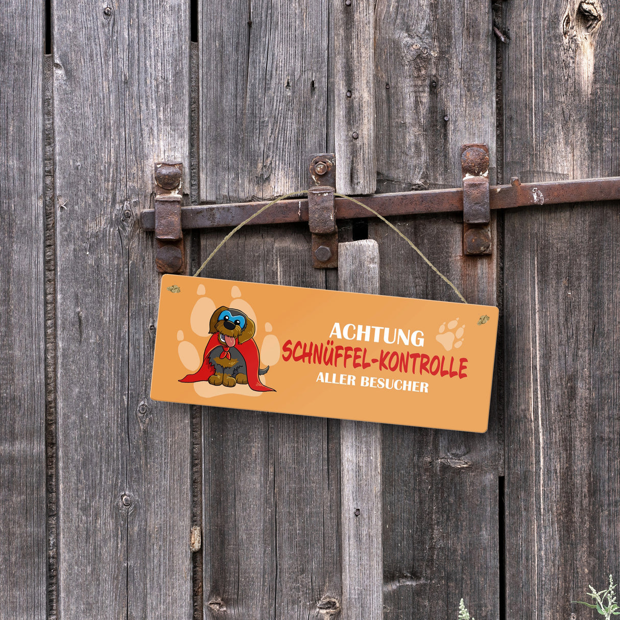 Metallschild mit Dackel - Achtung Schnüffel-Kontrolle aller Besucher
