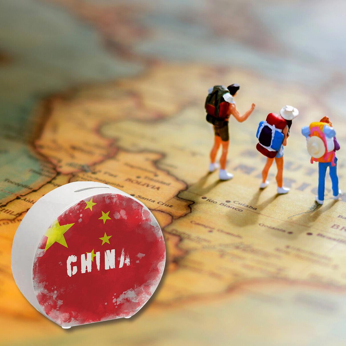 Spardose mit China-Flagge im Used Look - Sparschwein für Urlauber