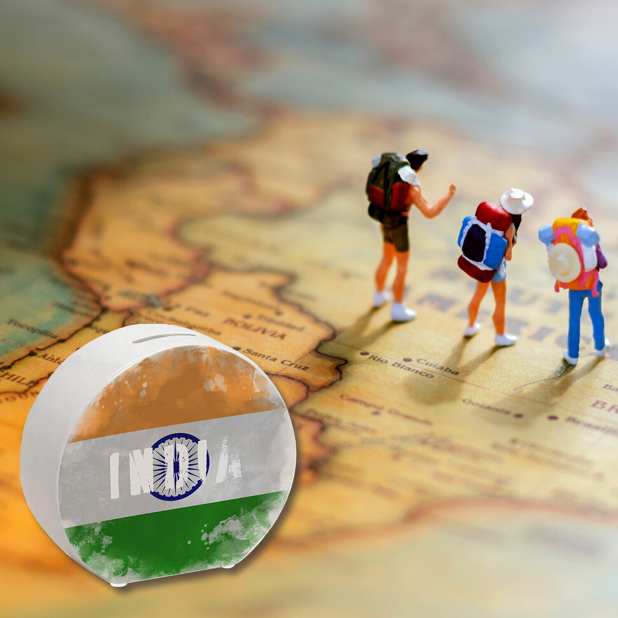 Spardose mit Indien-Flagge im Used Look - Sparschwein für Urlauber