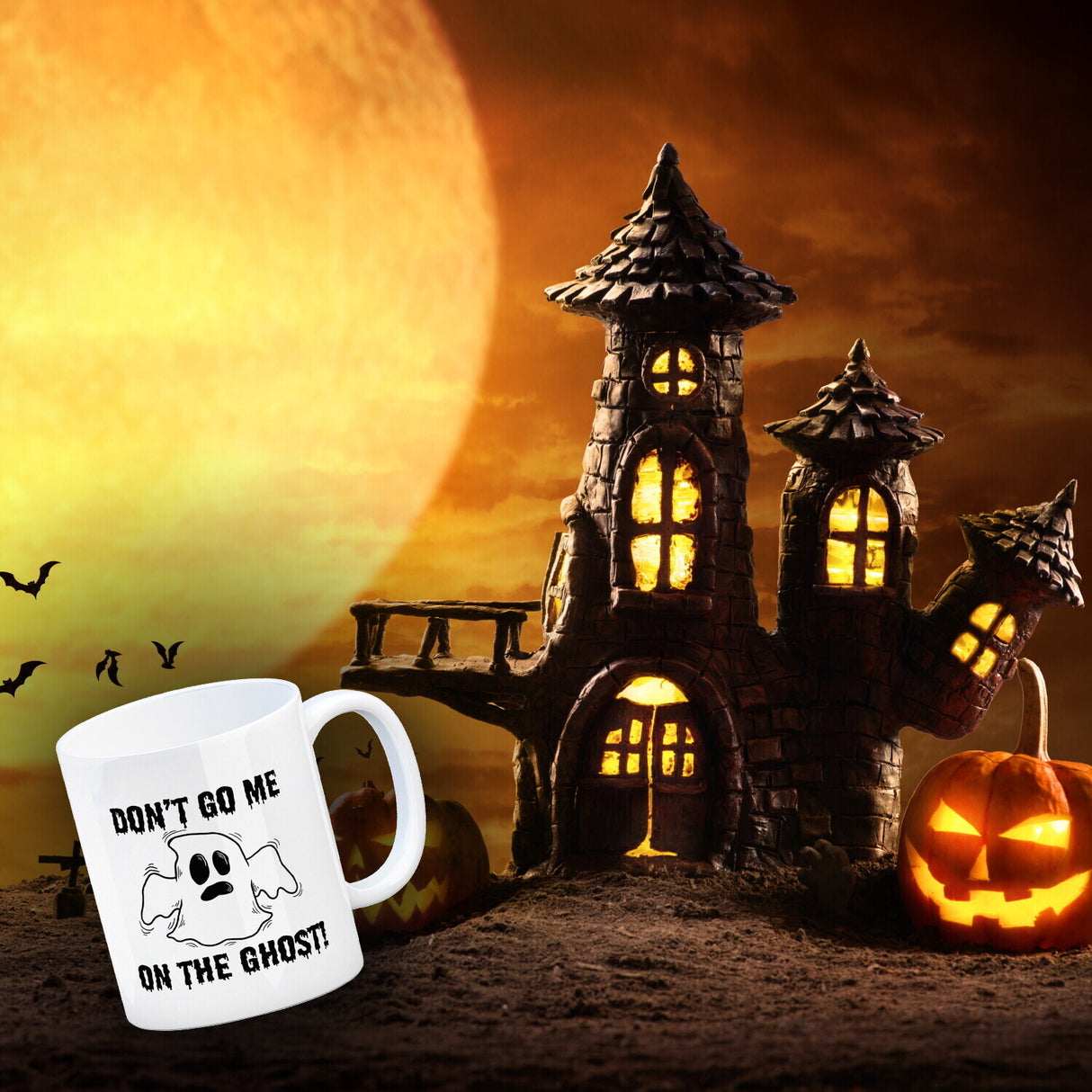 Kaffeebecher mit witzigem Geistermotiv und Spruch - Don't go me on the Ghost