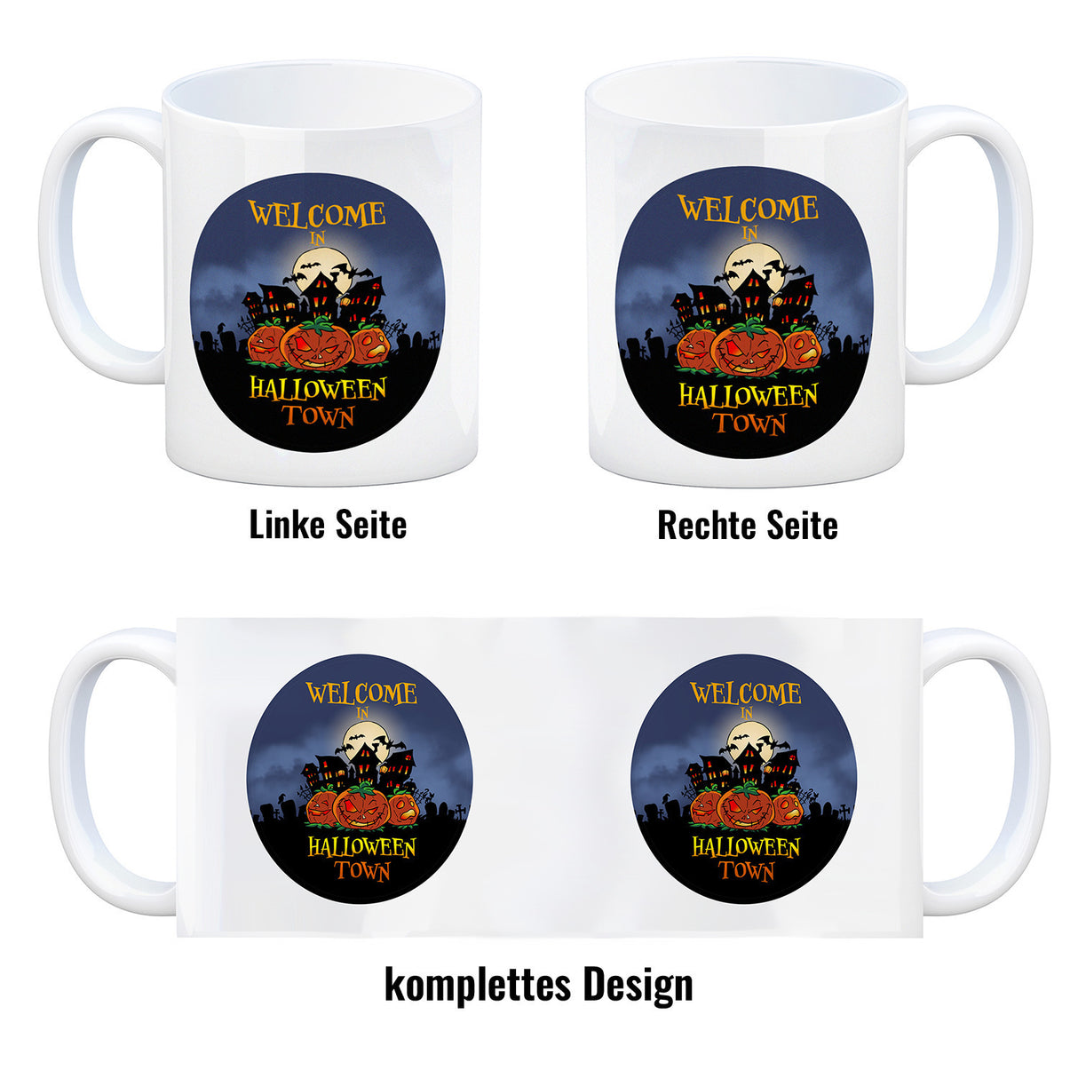 Kaffeebecher mit gruseligem Motiv und Spruch - Welcome in Halloween Town -