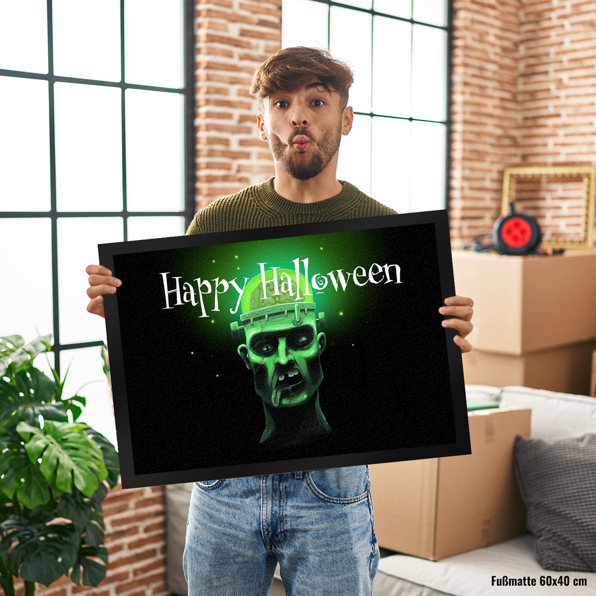 Fußmatte mit Zombie Motiv und Happy Halloween Schriftzug