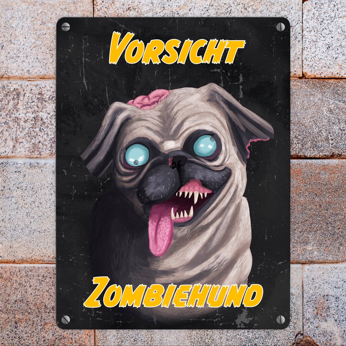 Vorsicht Zombiehund Metallschild in dunkelgrau