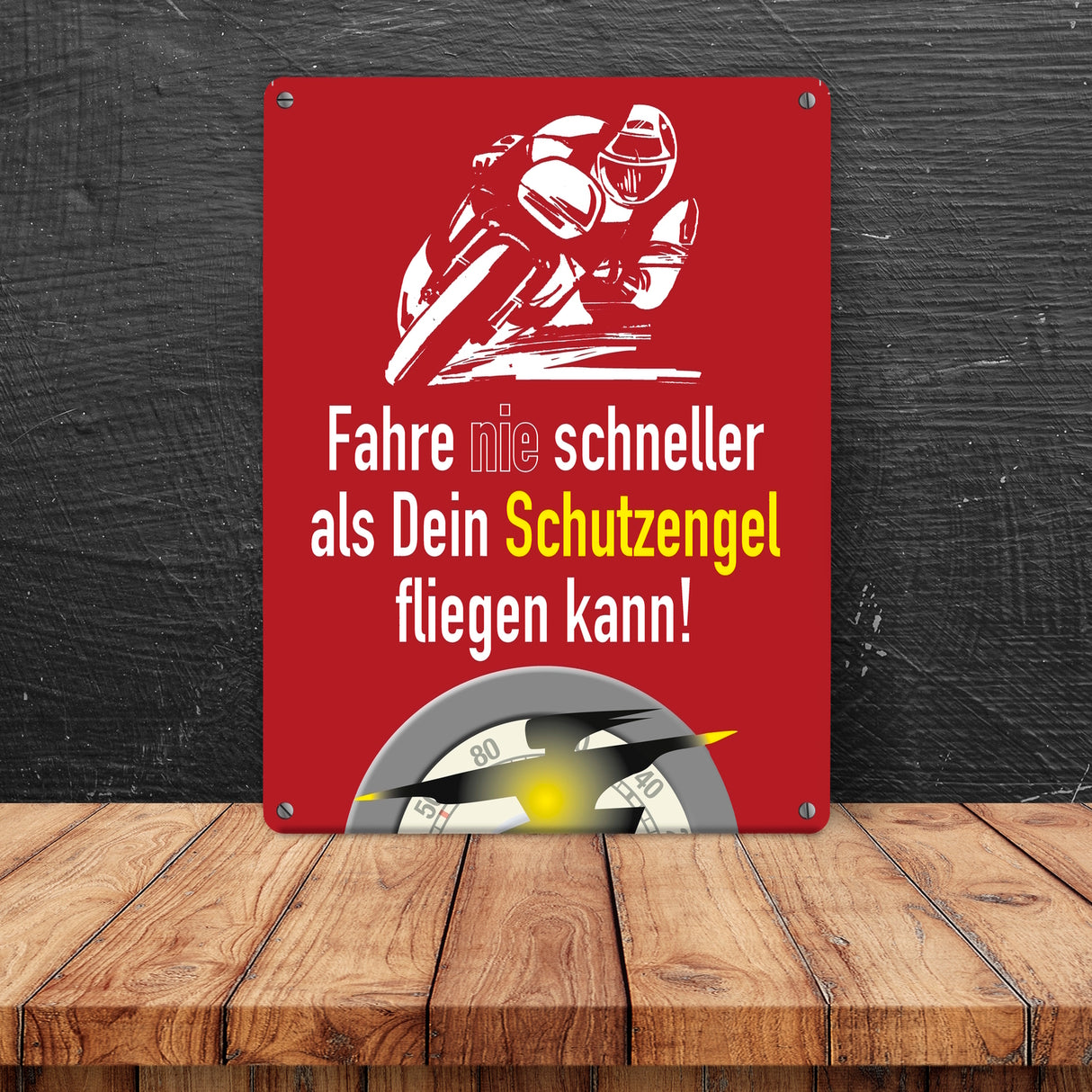 Motorrad-Fahrer Schild zum Thema Motorrad und Schutzengel