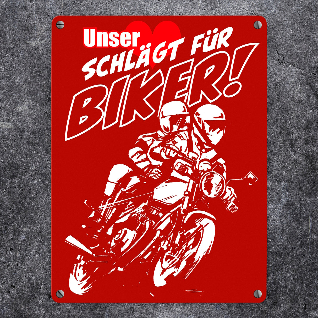 Metallschild mit Motorrad Unser Herz schlägt für Biker