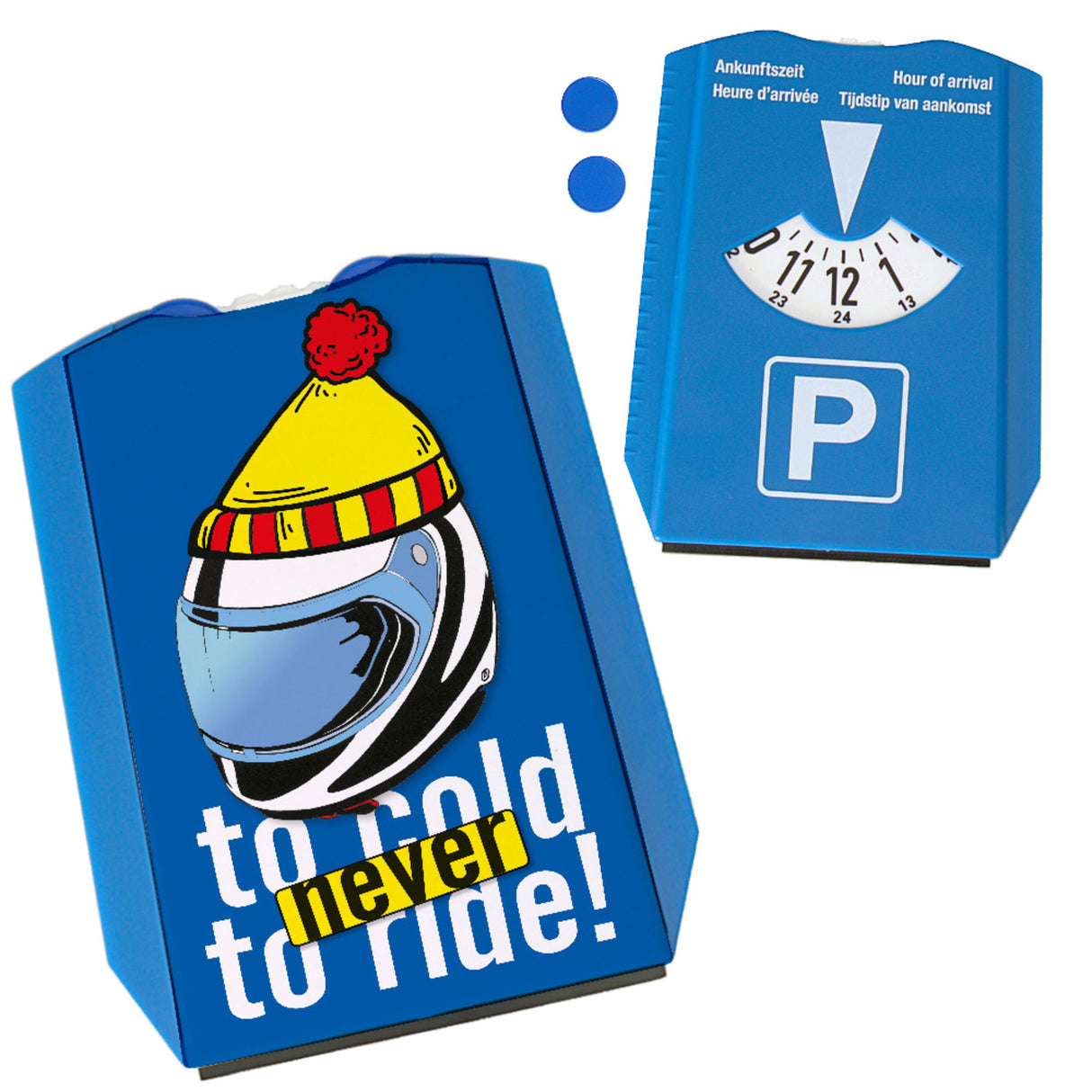 Parkscheibe zum Thema Motorradfahren mit Spruch never to cold to ride!