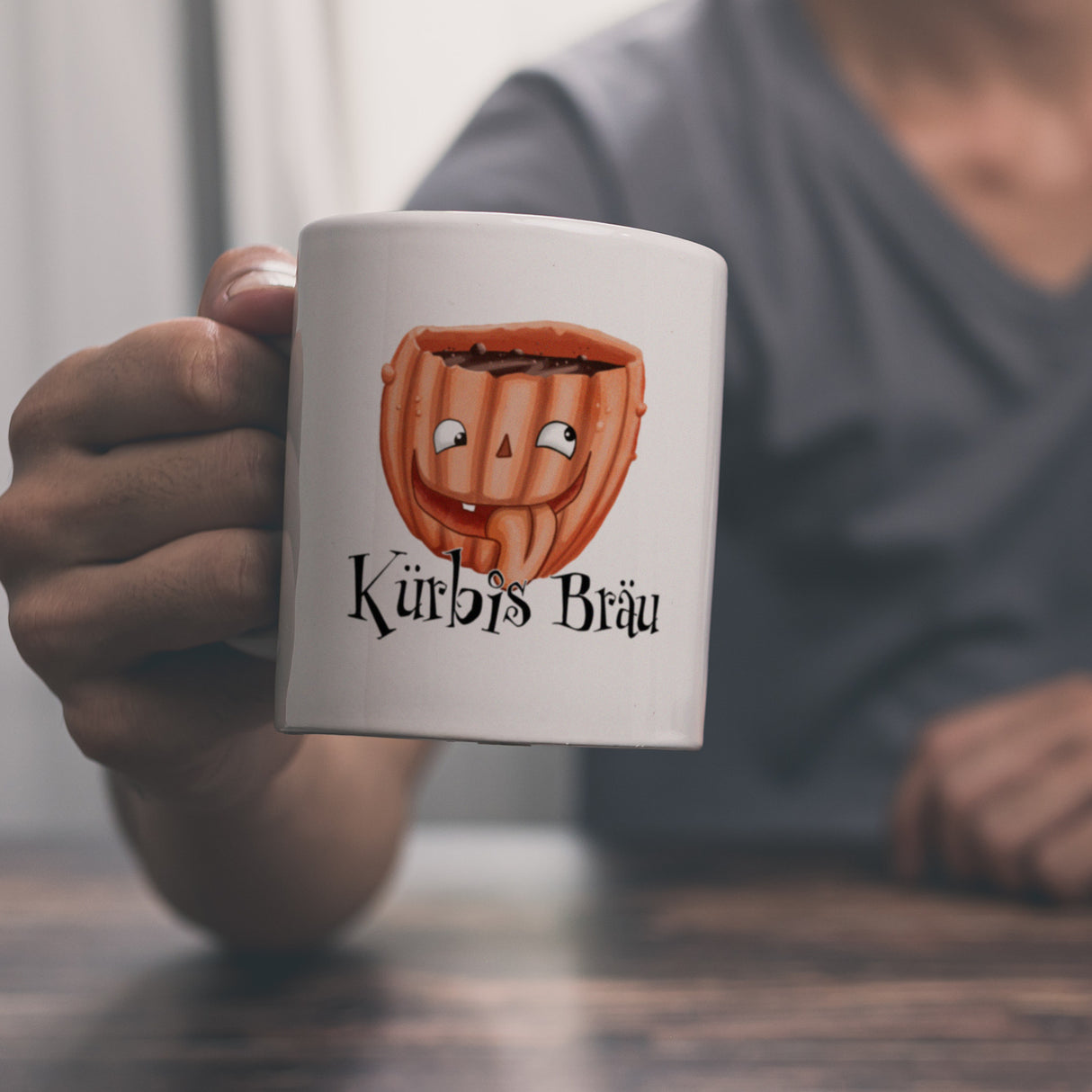 Kaffeetasse mit lustigem Kürbismotiv und Schriftzug - Kürbis Bräu