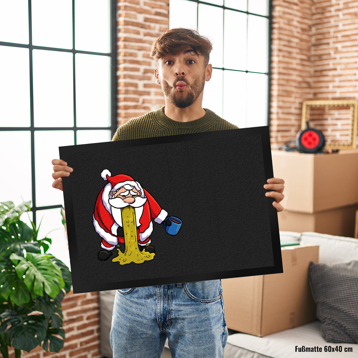 Fußmatte mit lustigem Weihnachtsmotiv - kotzender Weihnachtsmann
