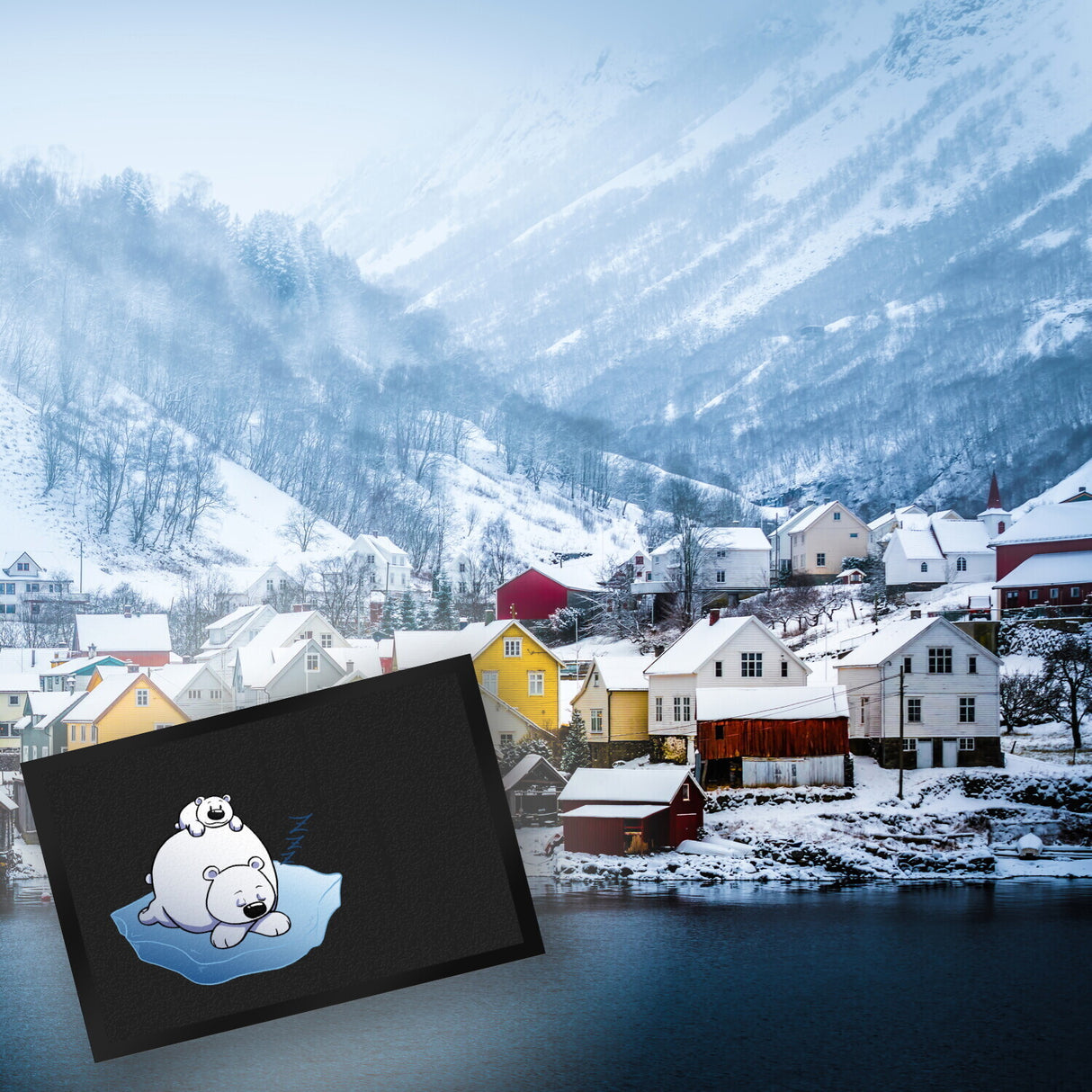 Fußmatte mit Winter Motiv von zwei schlafenden Eisbären auf einer Eisscholle