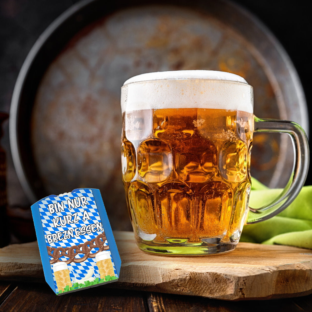 Bin nur kurz a Brezn essen Bayrische Parkscheibe mit Bier und Brezeln