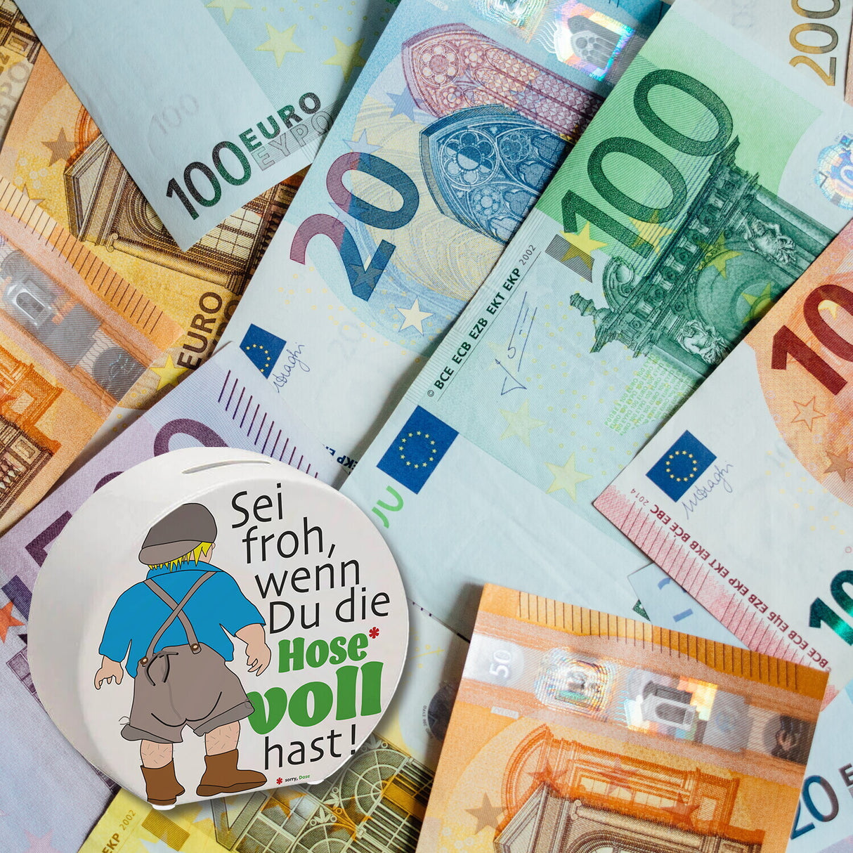 Volle Lederhose Spardose mit Spruch - Hosen voll