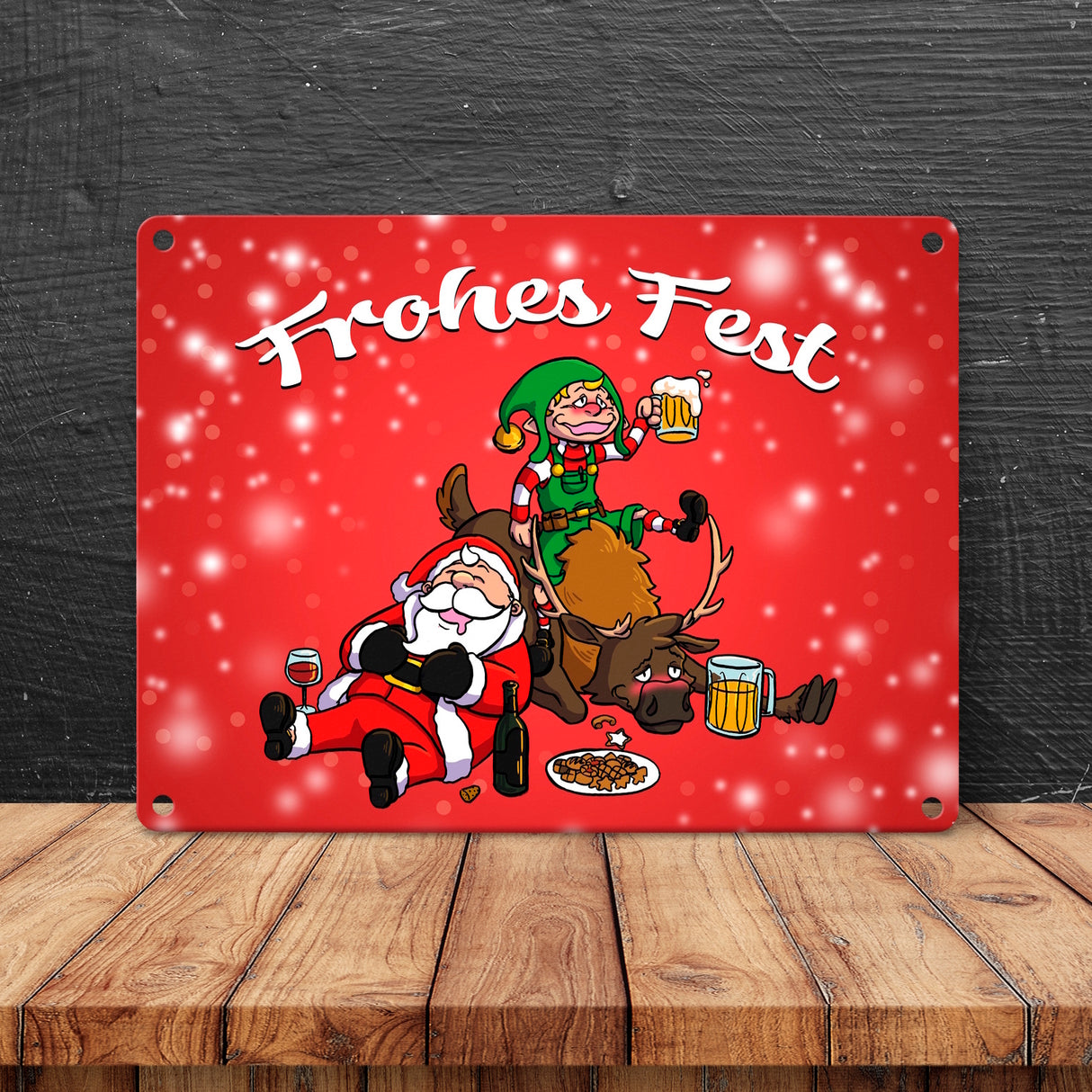 Frohes Fest mit lustigem Weihnachtsmotiv Metallschild