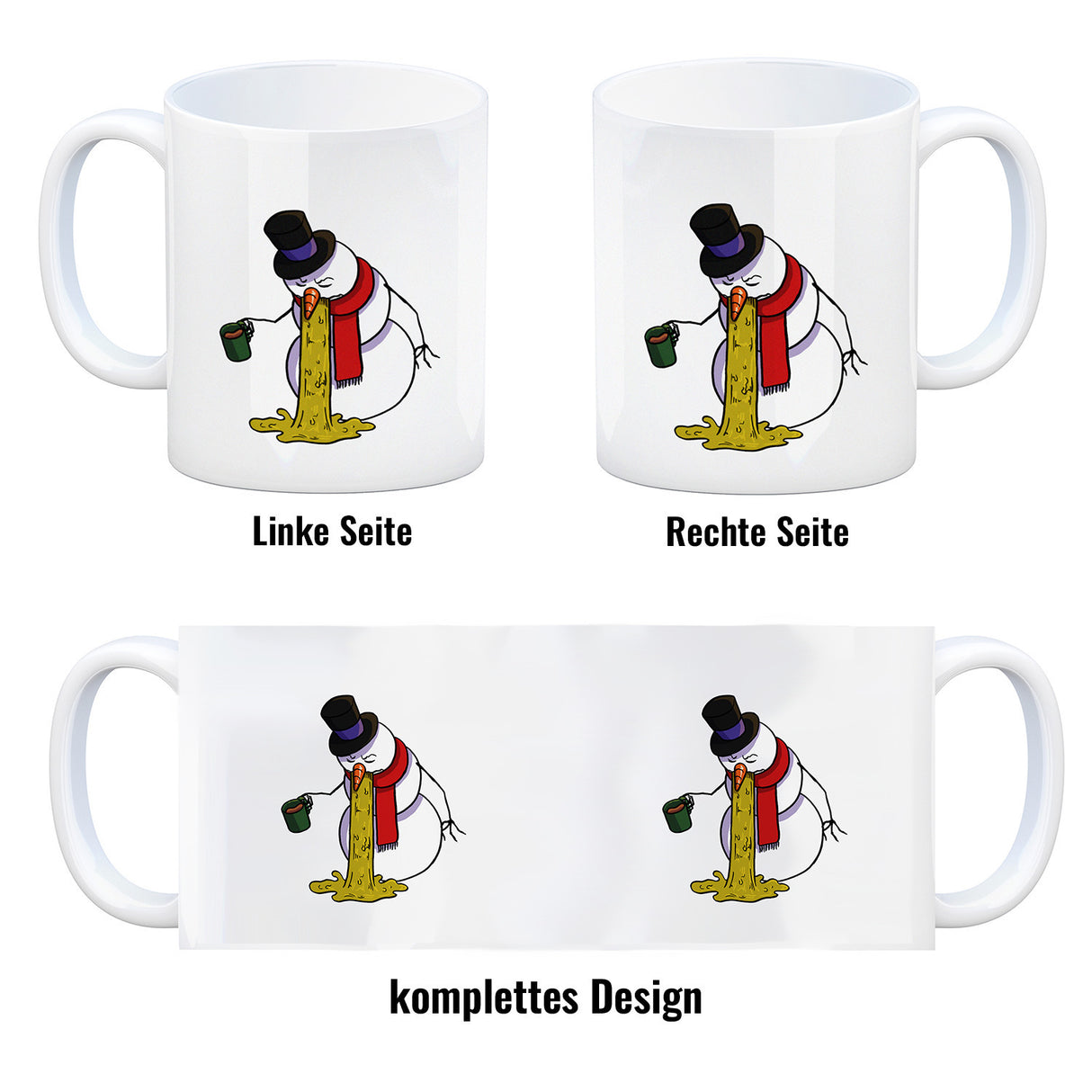 Kotzender Schneemann mit Glühweintasse Weihnachten Kaffeebecher
