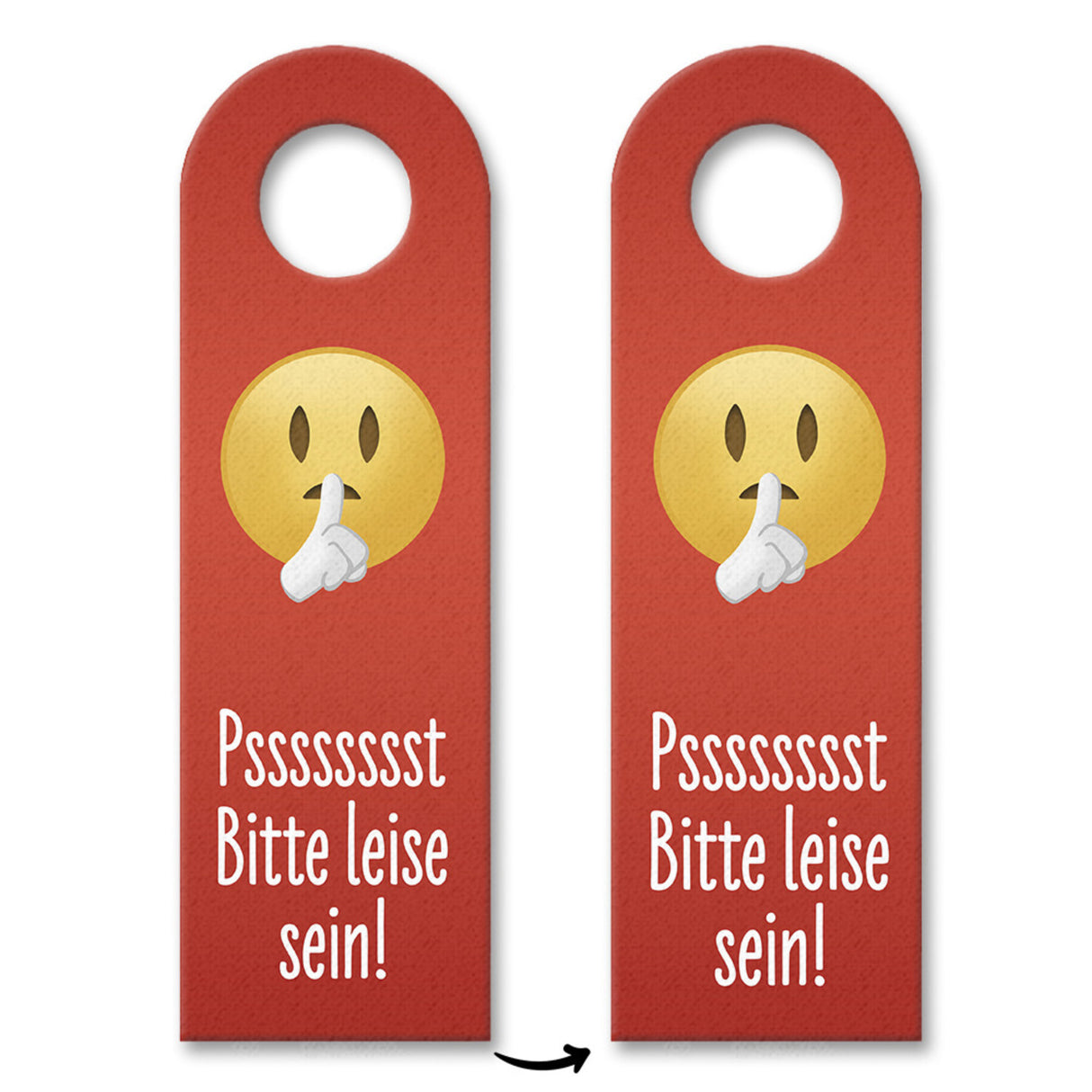 Pssst Bitte leise sein Emoticon mit Zeigefinger vor dem Mund Türhänger