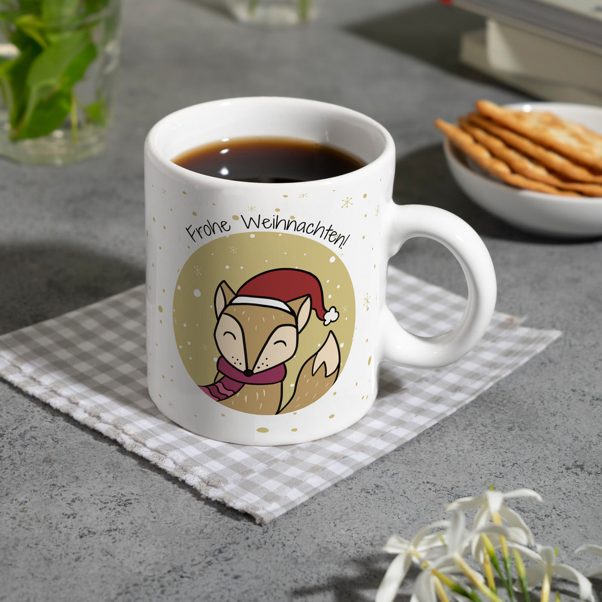 Frohe Weihnachten Kaffeebecher mit süßem Fuchs