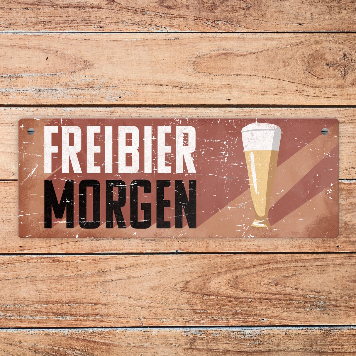 Freibier morgen Metallschild mit Bierglas im Retrolook