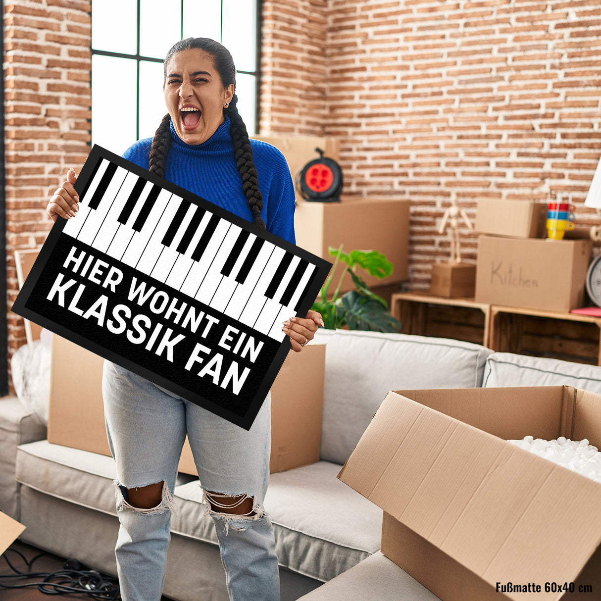 Hier wohnt ein Klassik Fan Fußmatte mit Klavier Motiv