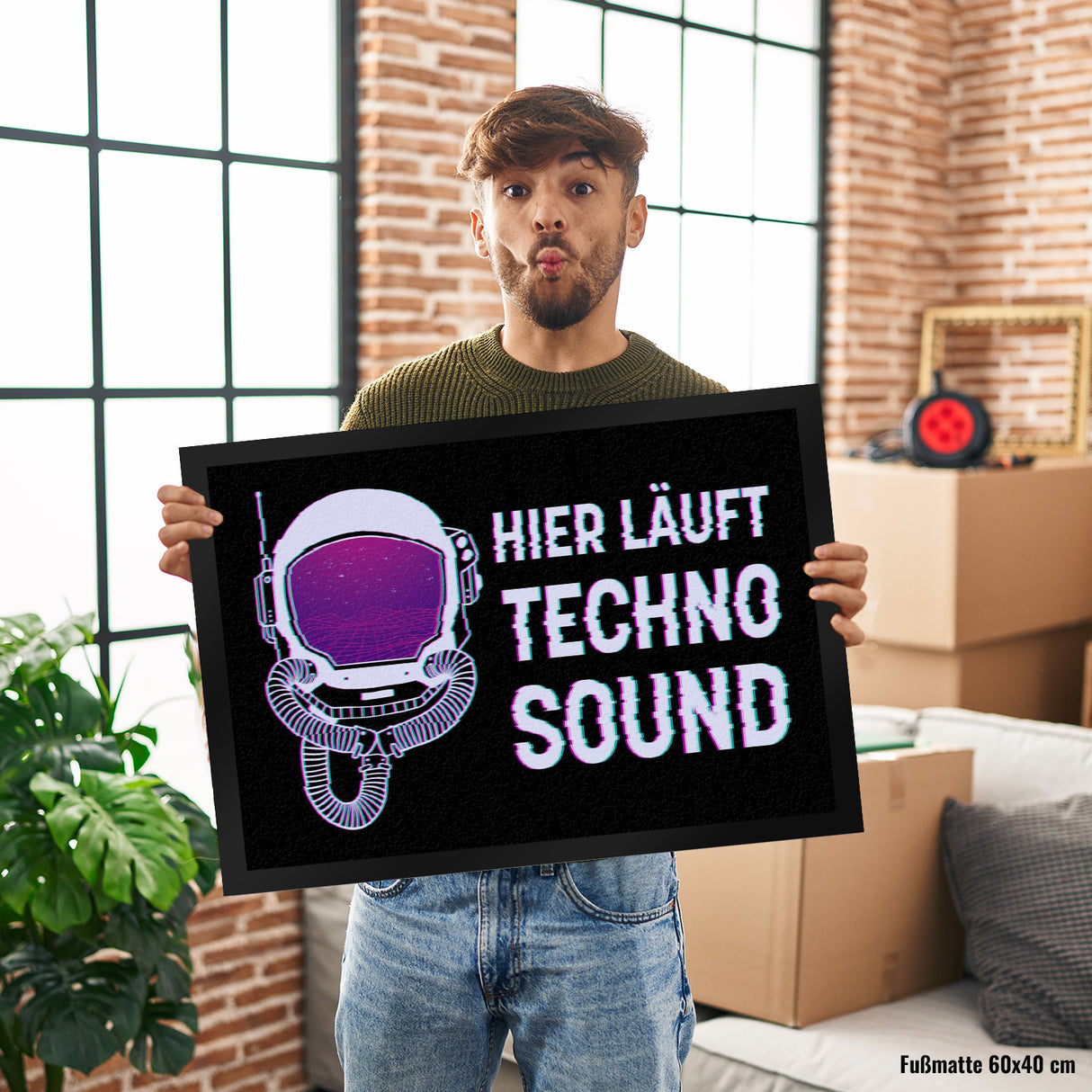 Hier läuft Techno Sound Fußmatte mit Astronautenhelm für Raver