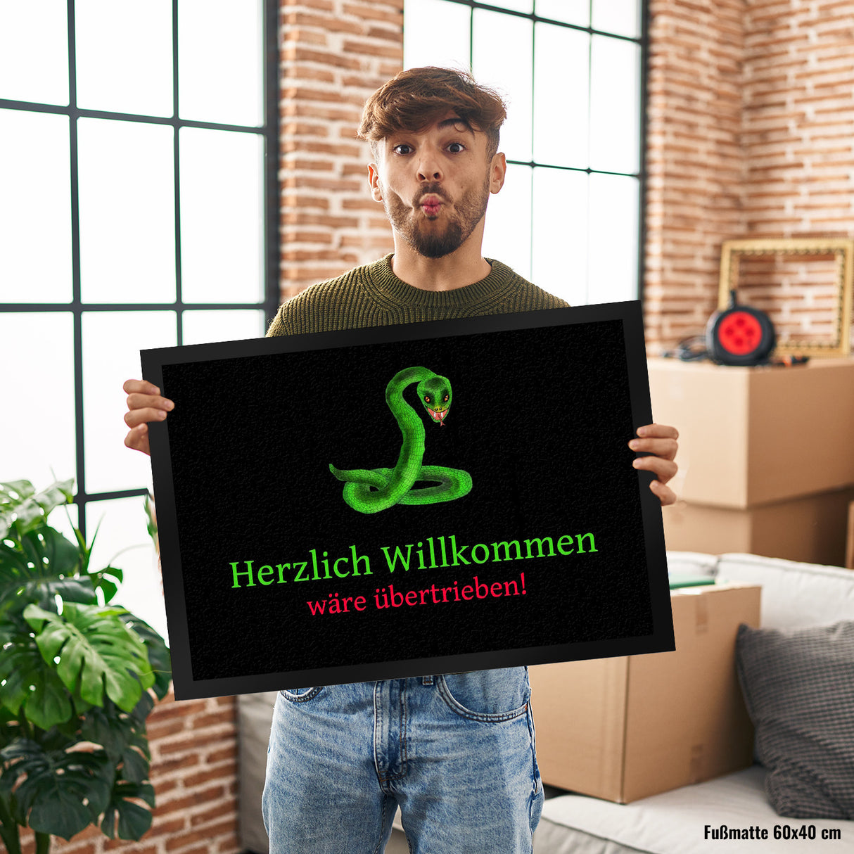 Herzlich Willkommen wäre übertrieben Fußmatte mit Schlange