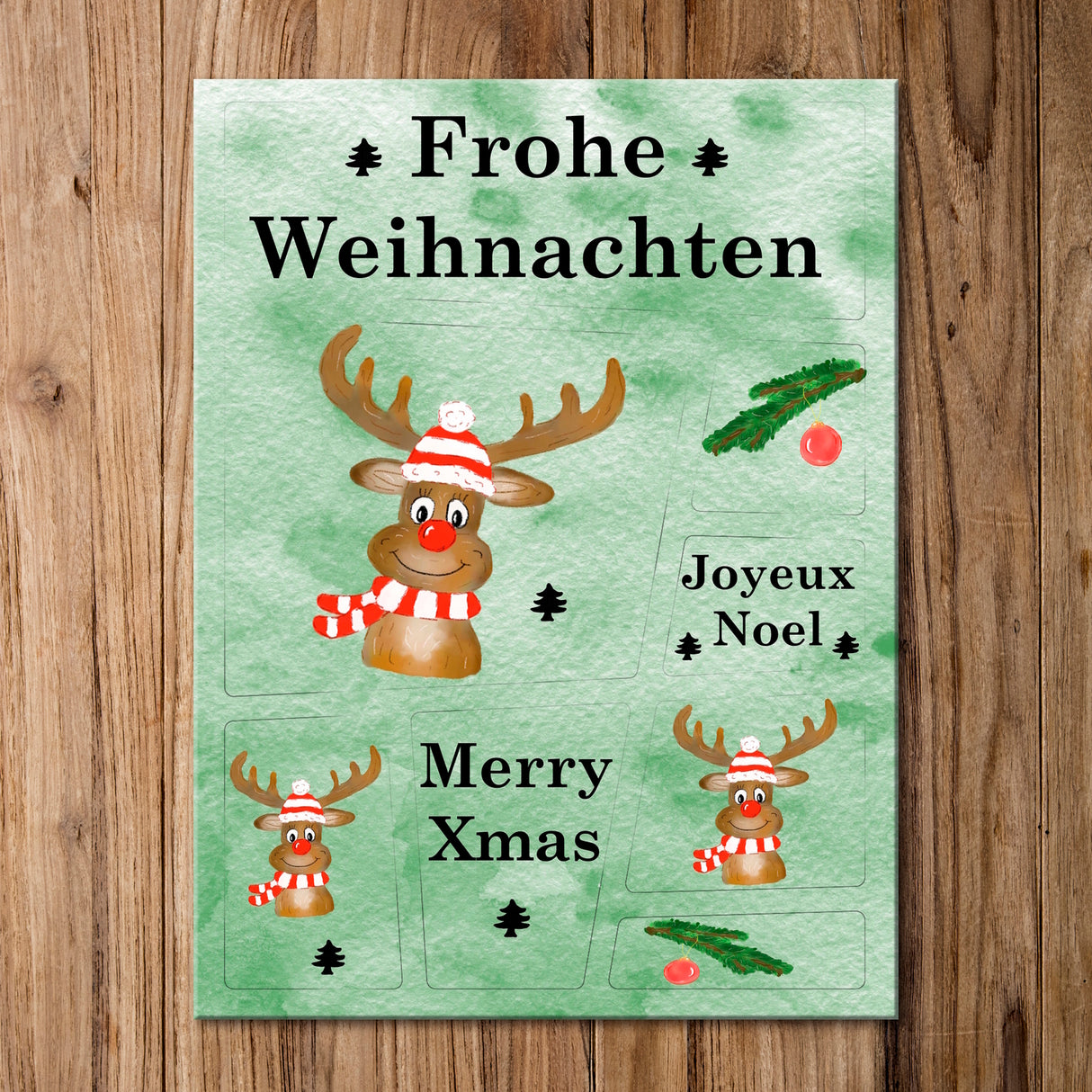 Frohe Weihnachten Rentier Kühlschrankmagnete im 8er Set