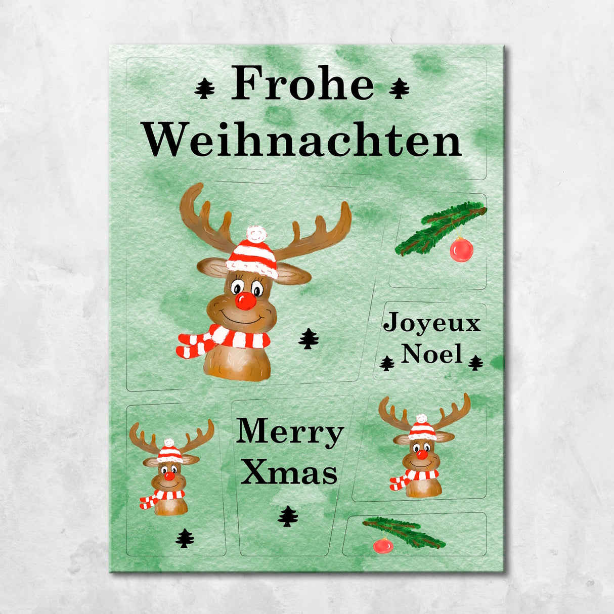 Frohe Weihnachten Rentier Kühlschrankmagnete im 8er Set