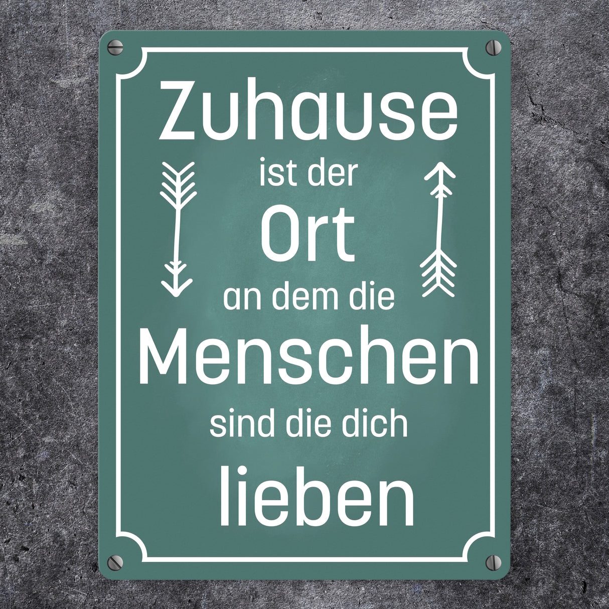 Metallschild mit schönem Spruch über das Zuhause für das Wohnzimmer