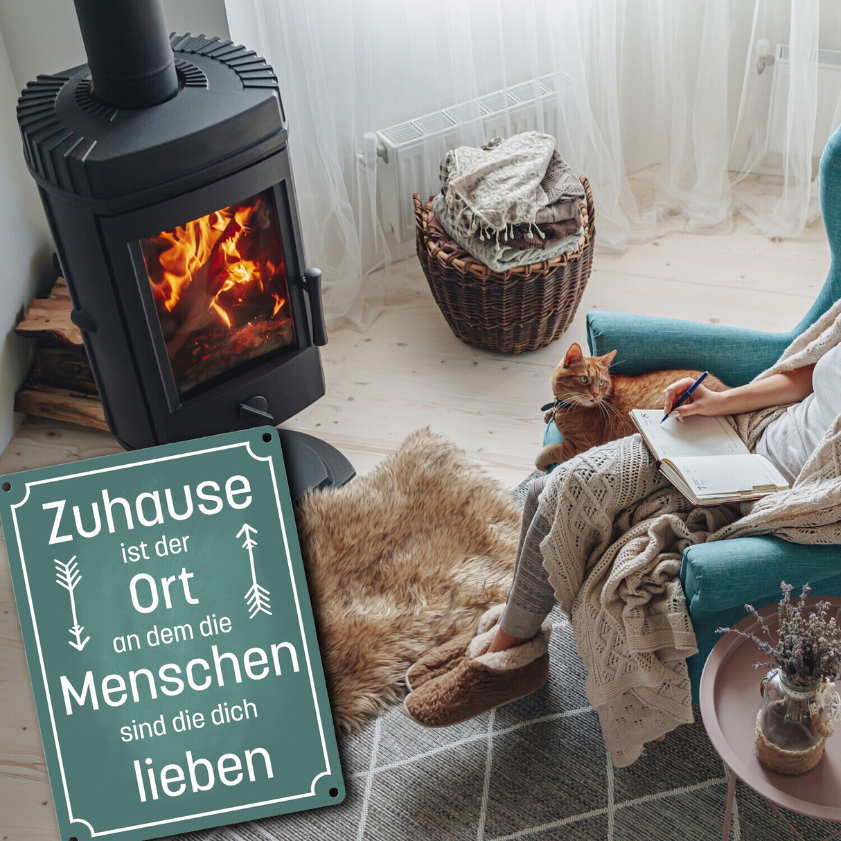 Metallschild mit schönem Spruch über das Zuhause für das Wohnzimmer