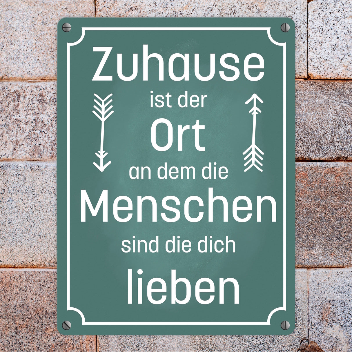 Metallschild mit schönem Spruch über das Zuhause für das Wohnzimmer