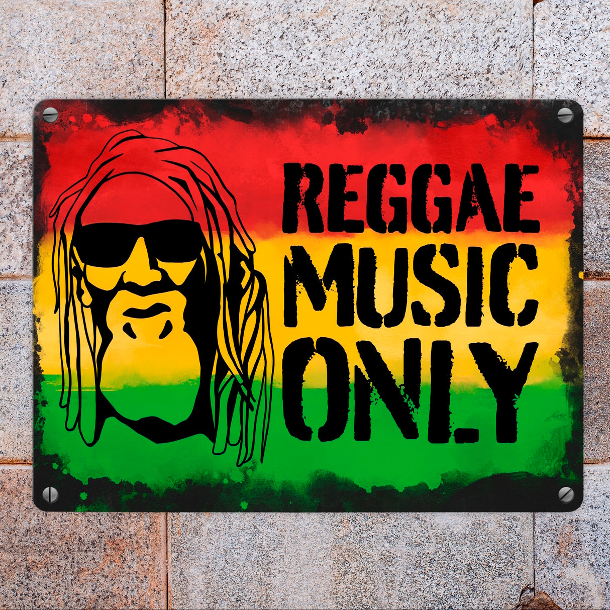 Reggae Music Only Metallschild mit Rastafarigesicht