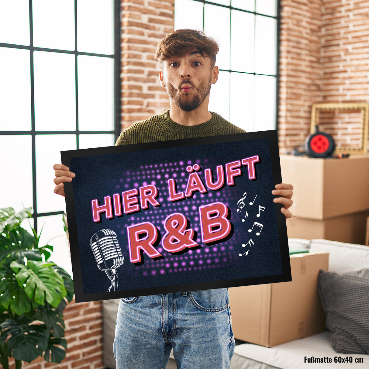 Hier läuft R&B Fußmatte mit Mikrofon und Noten im coolen Retro Look