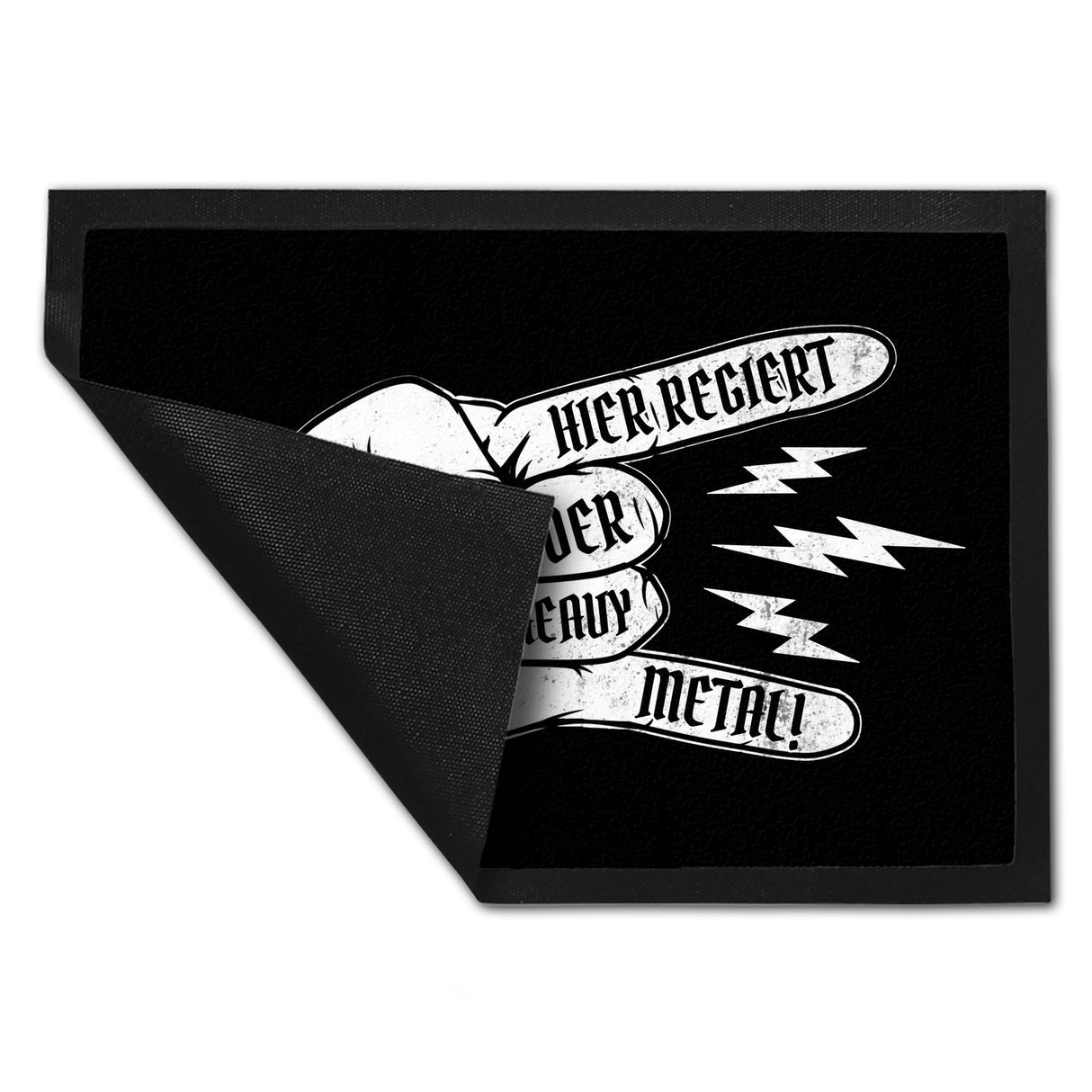 Hier regiert der Heavy Metal Fußmatte mit cooler Metalhand
