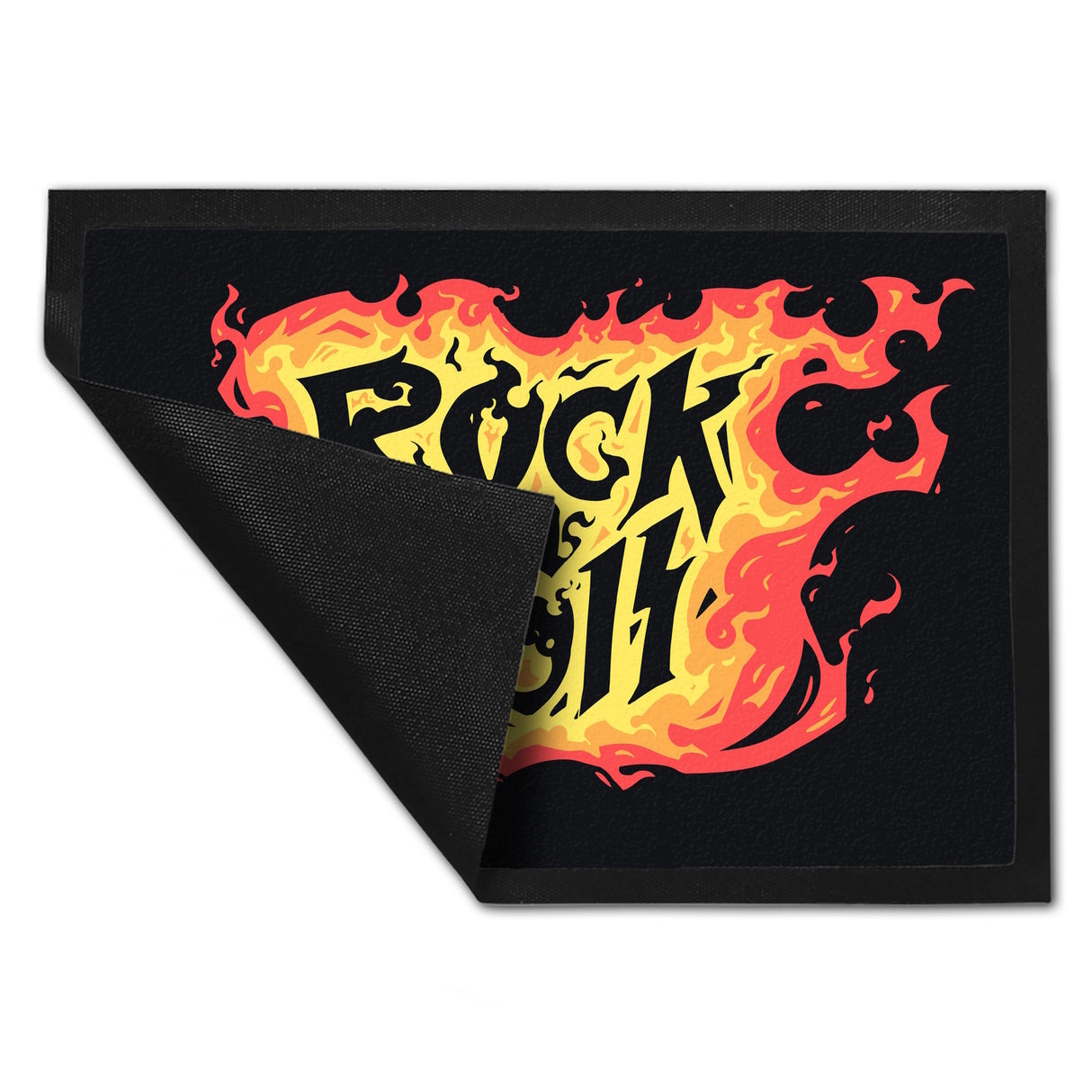 Rock n' Roll Fußmatte mit Flammen und Totenkopf