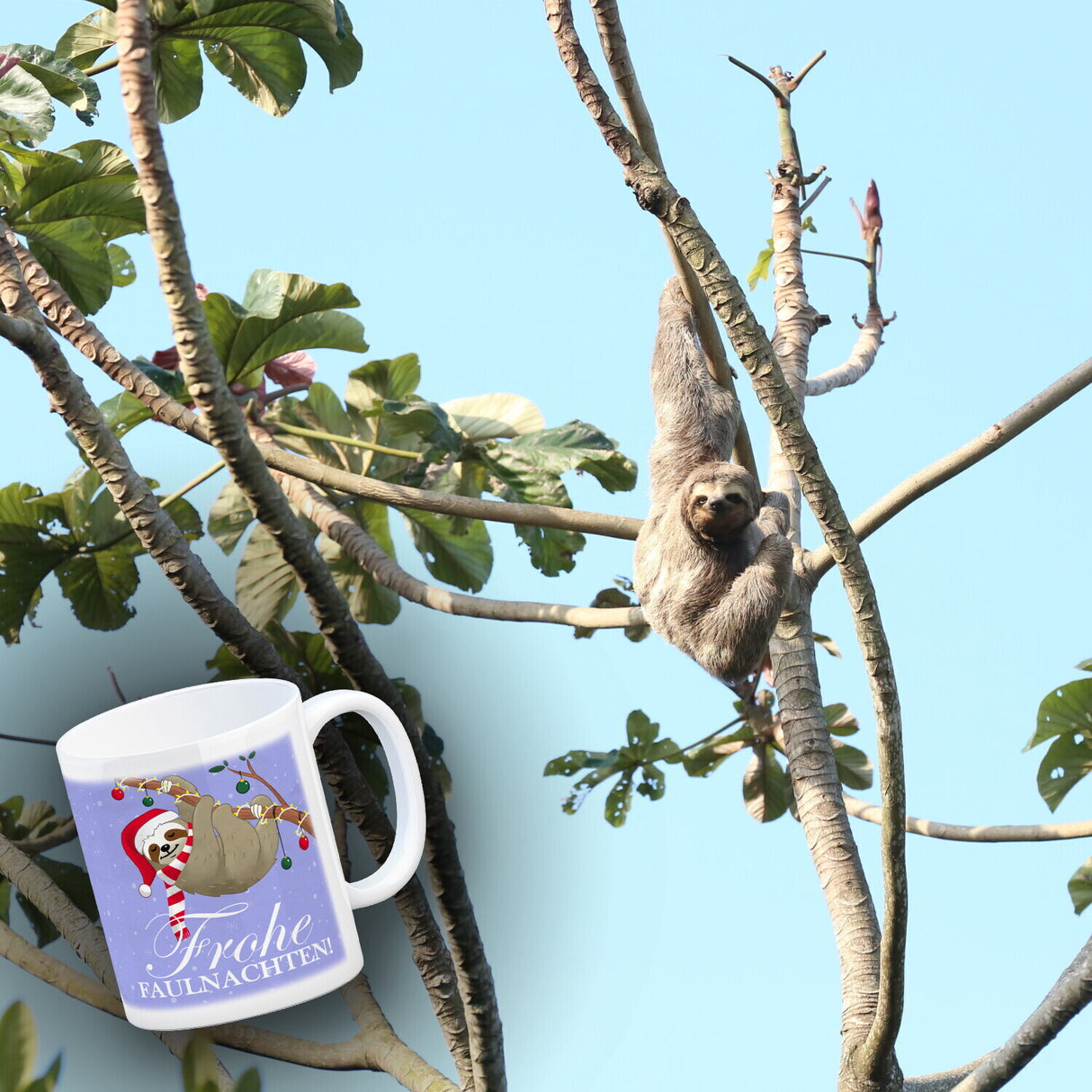 Frohe Faulnachten Kaffeebecher mit süßem weihnachtlichem Faultier