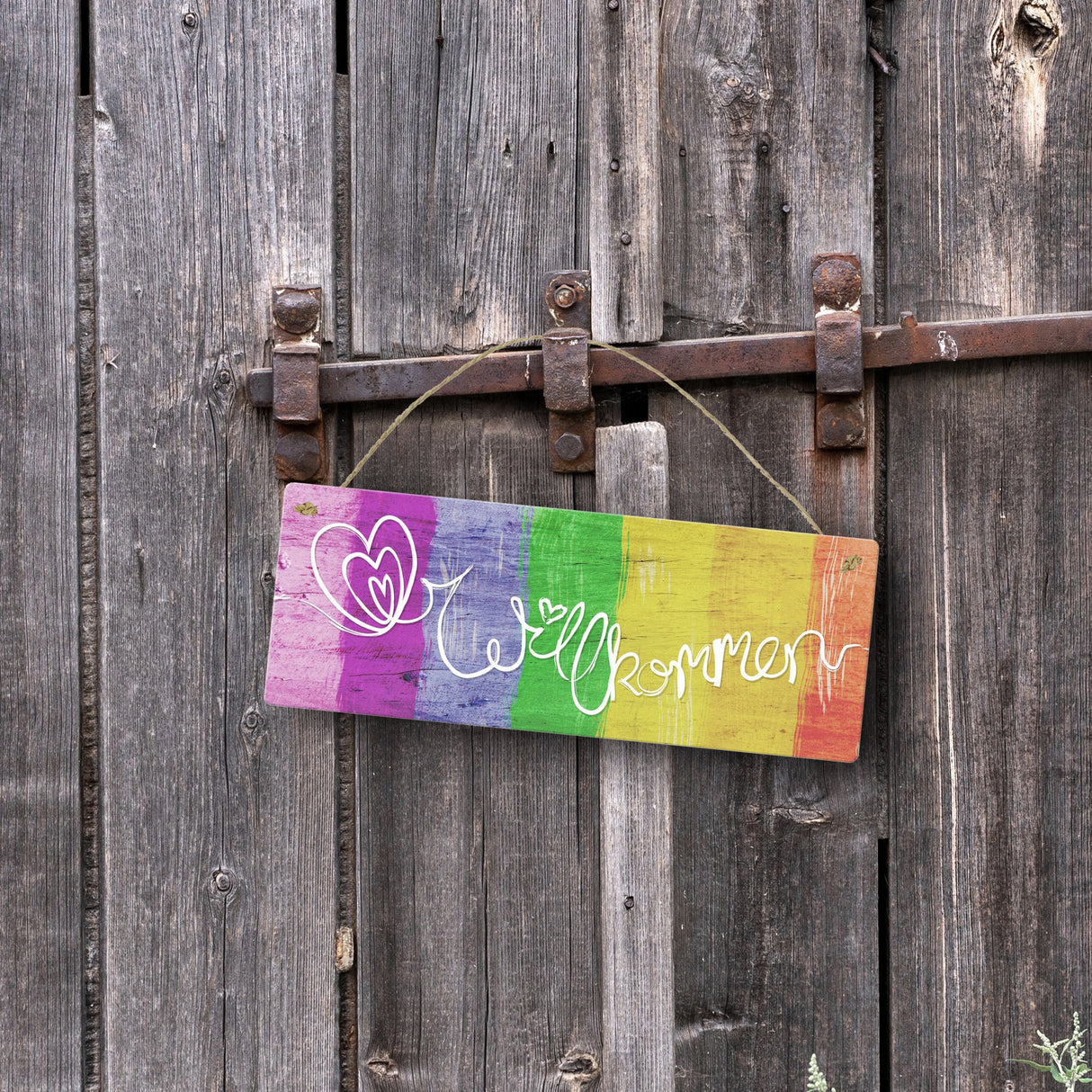 Willkommen Regenbogen LGBTQ Metallschild