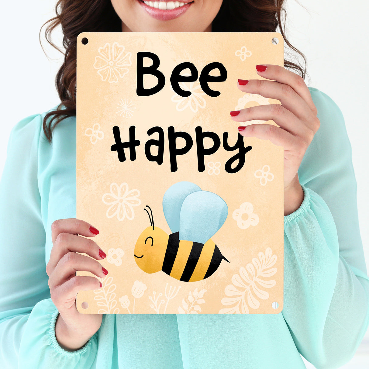 Bee Happy lustiges Metallschild mit glücklicher Biene