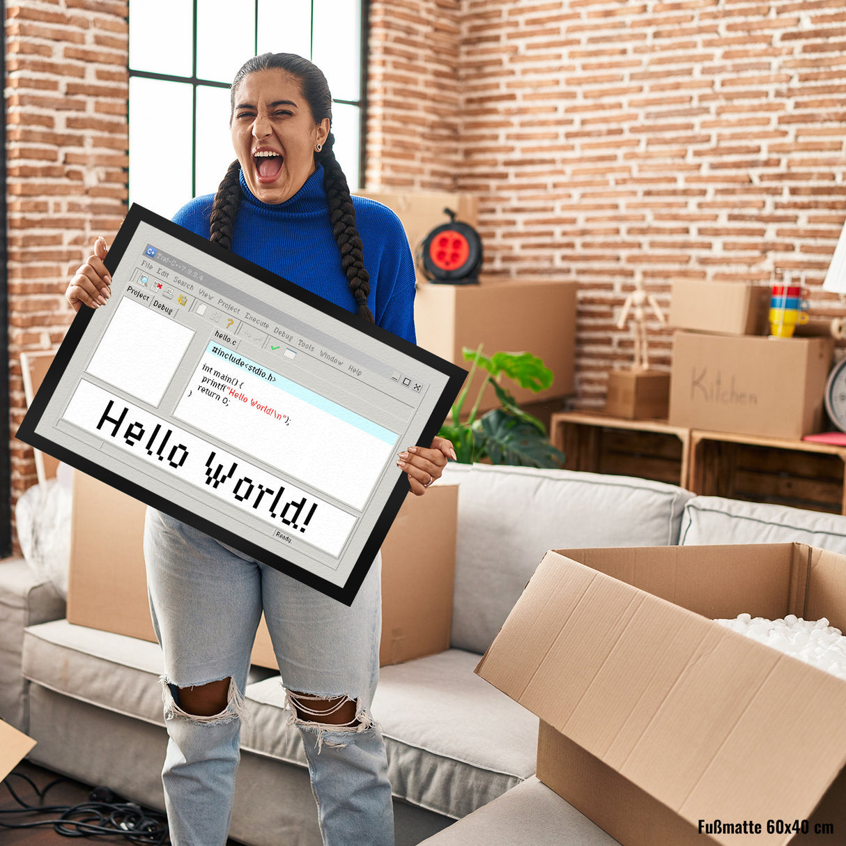 Hello World witzige Fußmatte für Programmierer mit Quellcode