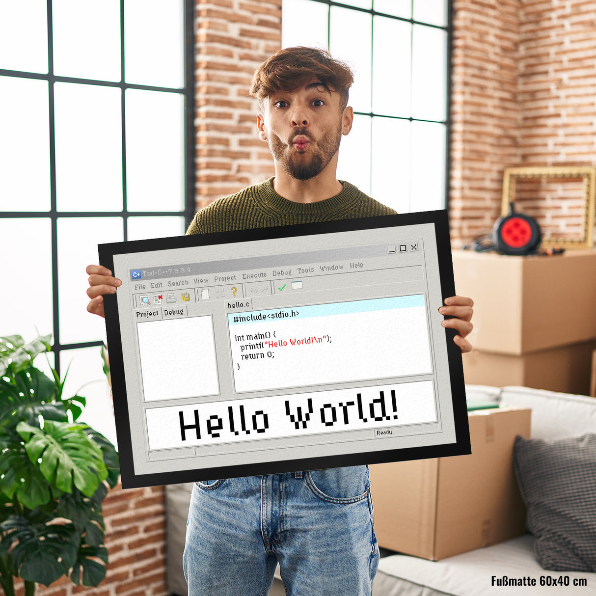 Hello World witzige Fußmatte für Programmierer mit Quellcode