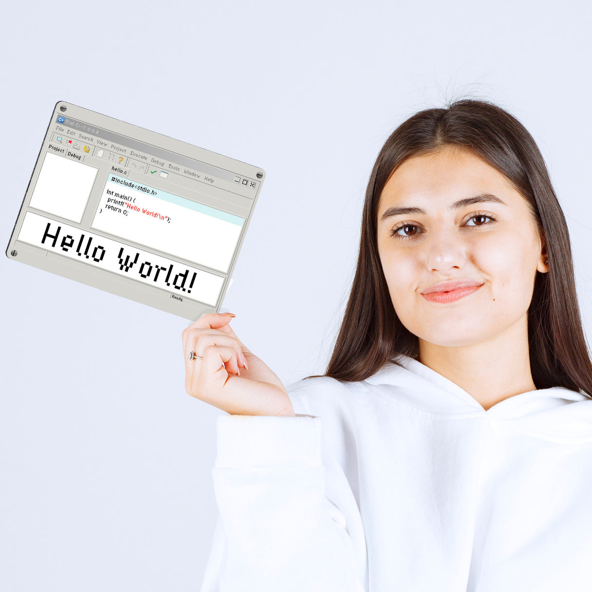 Hello World witziges Metallschild für Programmierer mit Quellcode
