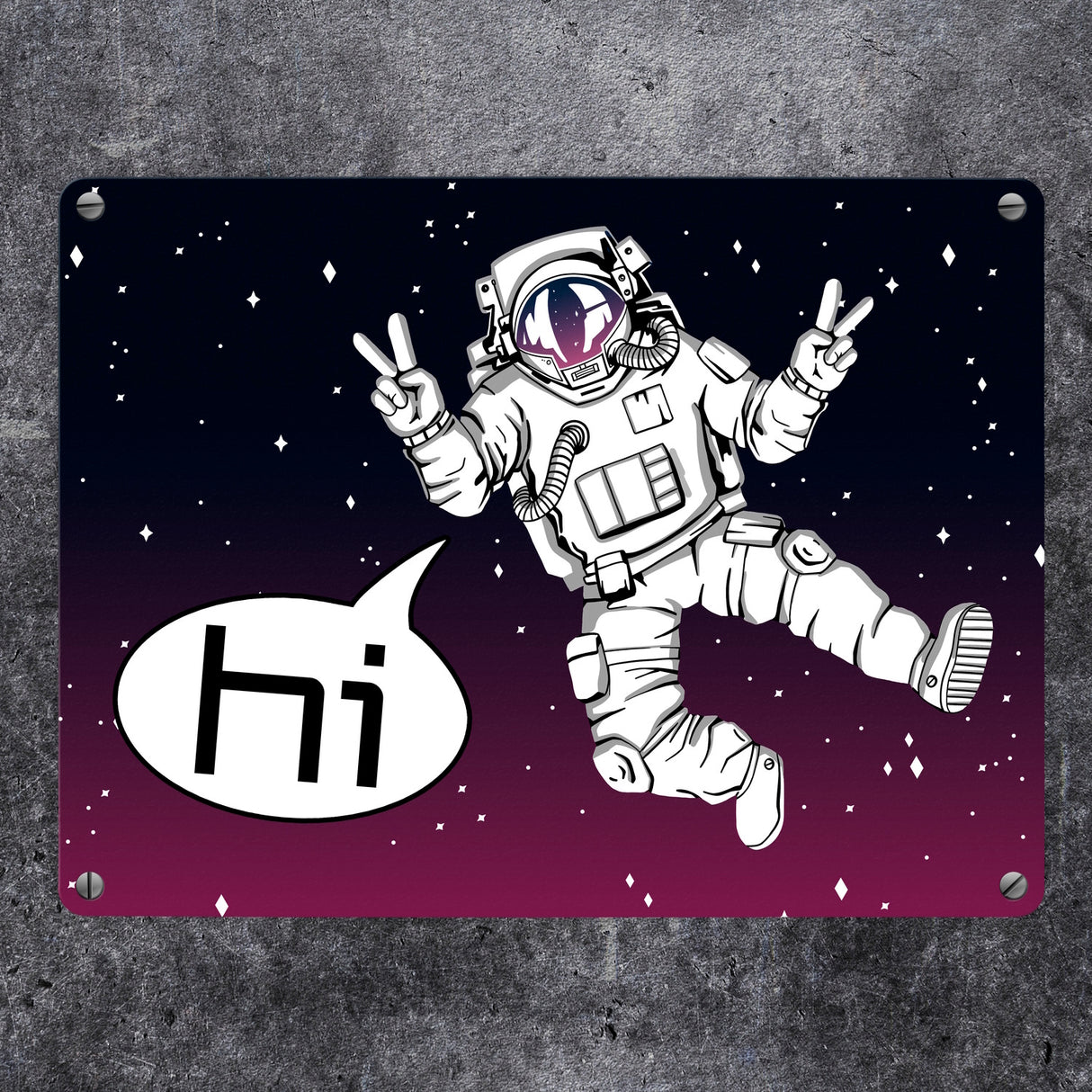 Astronaut im Weltall mit Peace-Zeichen witziges Metallschild