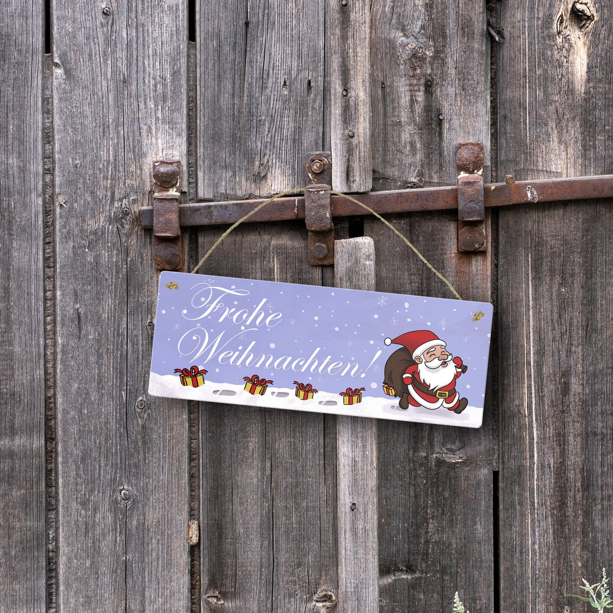 Frohe Weihnachten Metallschild mit lustigem Cartoon Weihnachtsmann