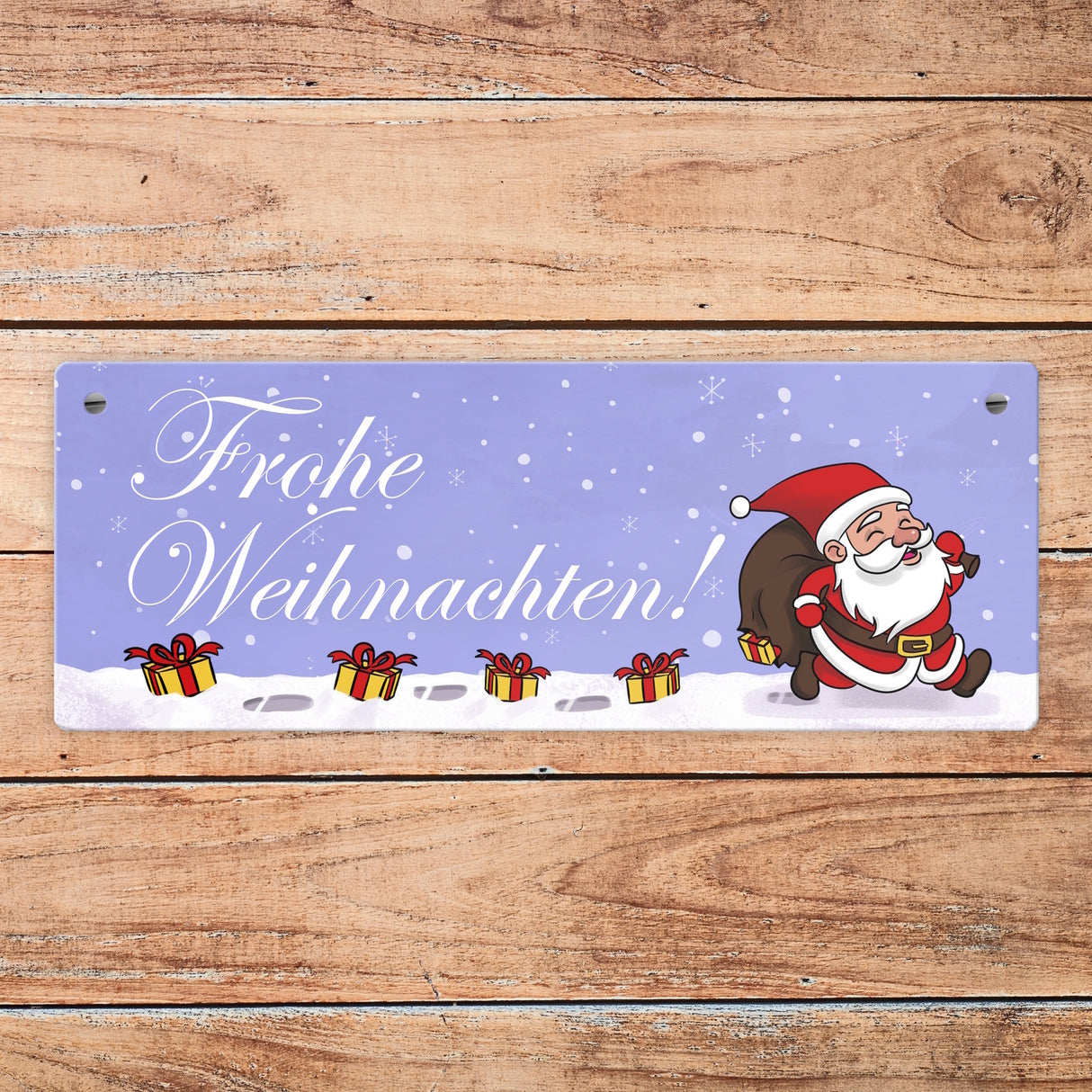 Frohe Weihnachten Metallschild mit lustigem Cartoon Weihnachtsmann