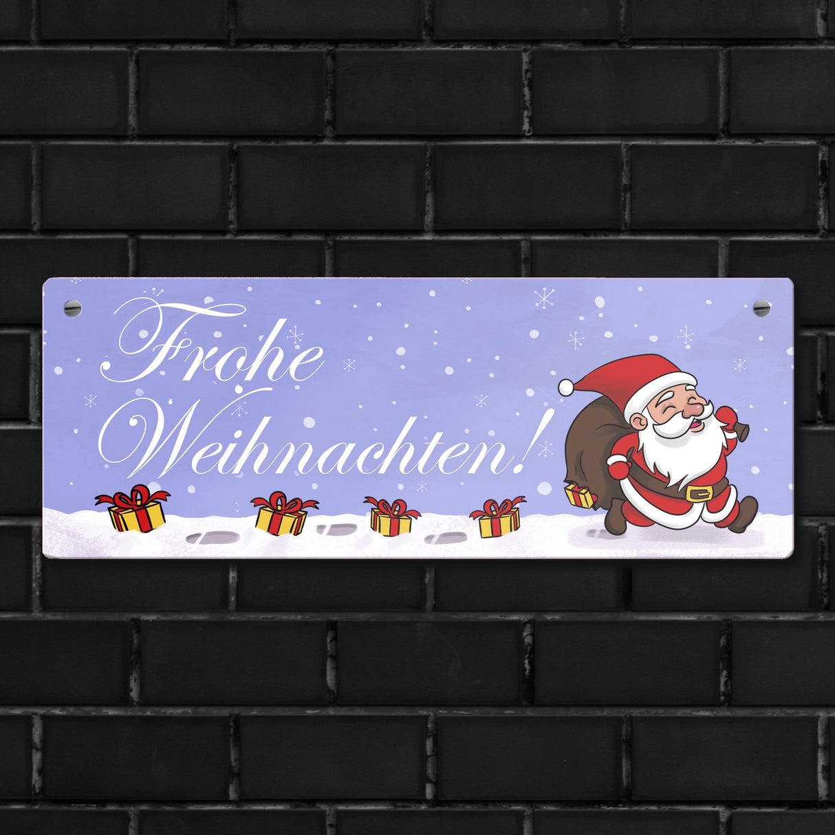 Frohe Weihnachten Metallschild mit lustigem Cartoon Weihnachtsmann
