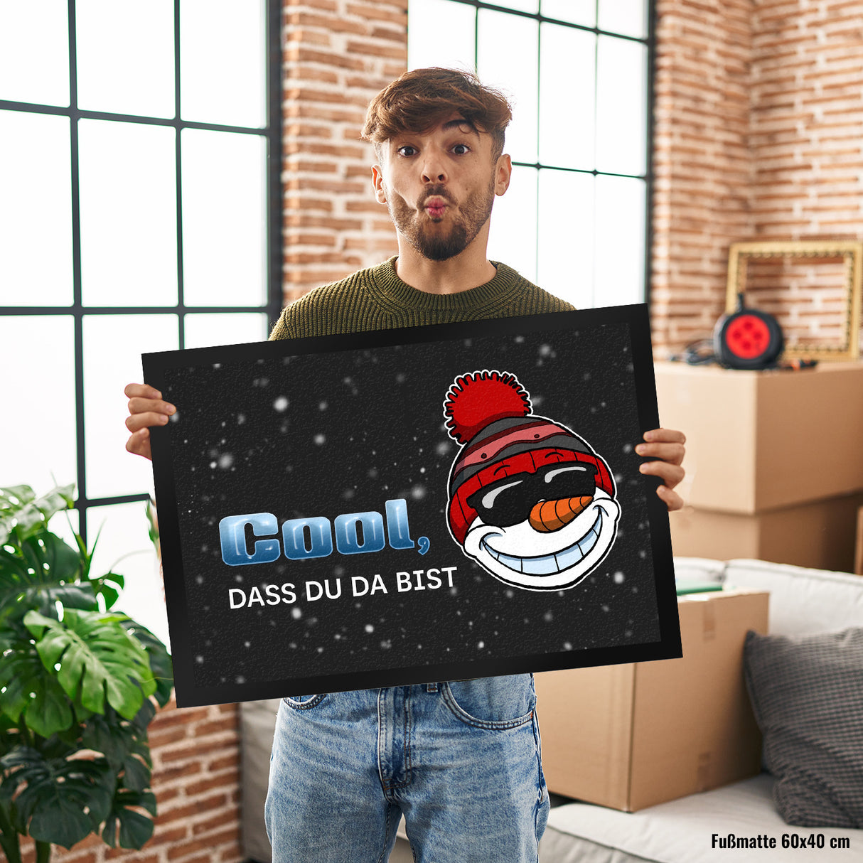 Cool dass du da bist Fußmatte mit witzigem Schneemann-Motiv