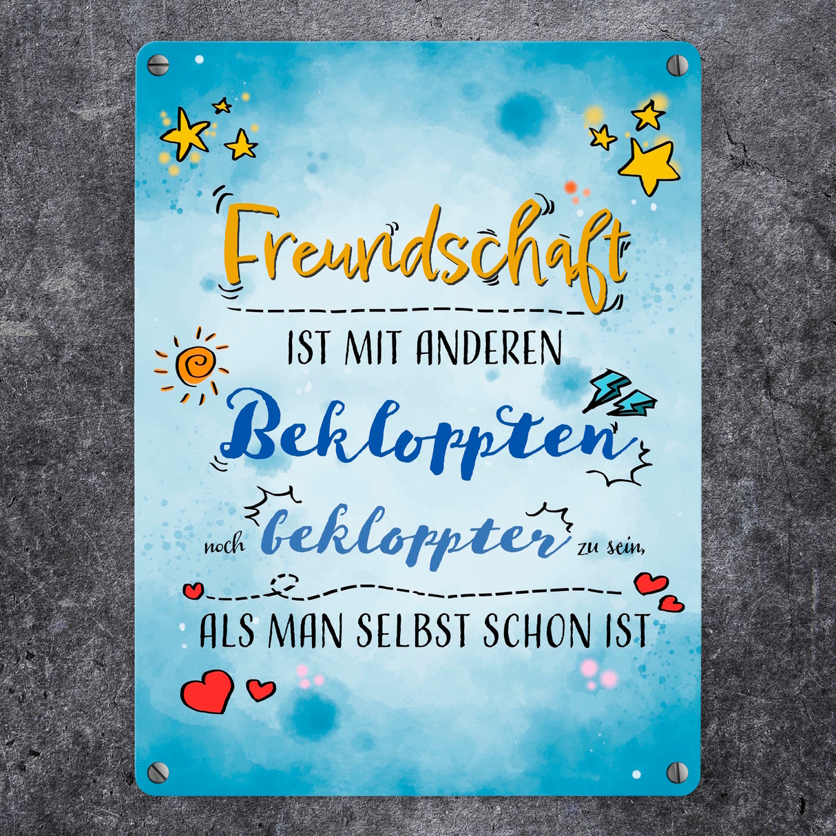 Metallschild mit lustigem Spruch zu Freundschaft