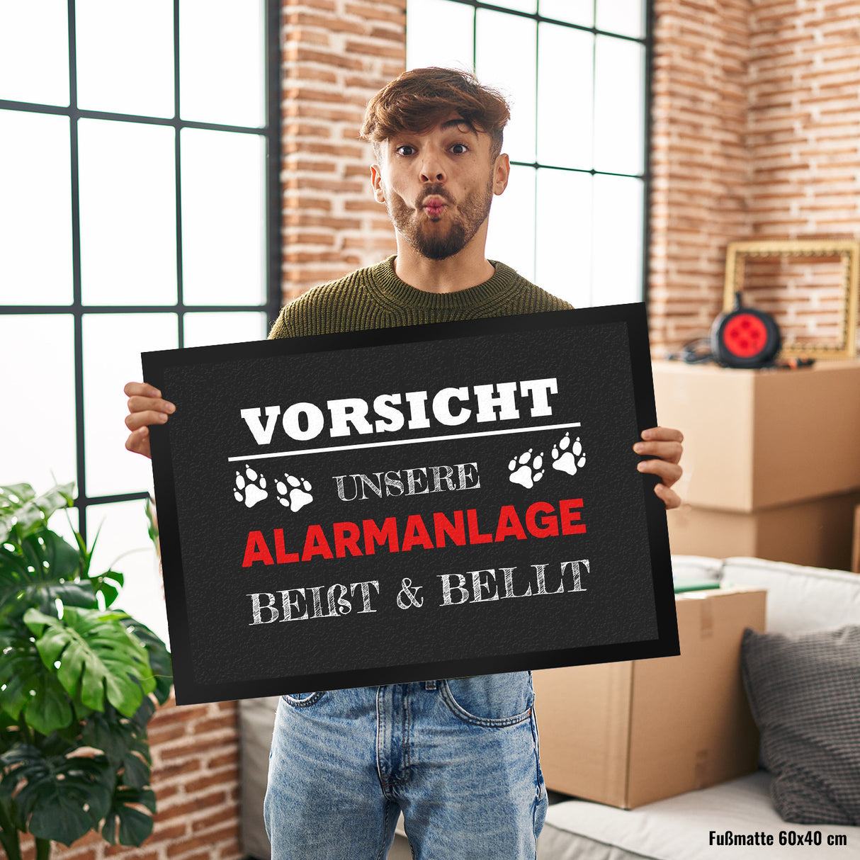 Vorsicht unsere Alarmanlage beißt & bellt Fußmatte