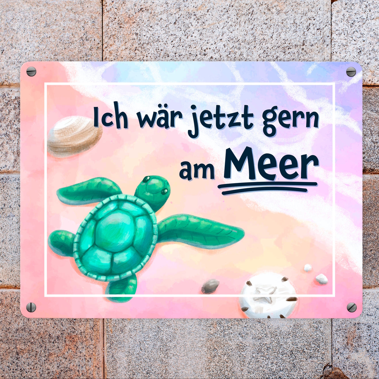 Ich wär jetzt gern am Meer Metallschild mit Schildkröten-Motiv
