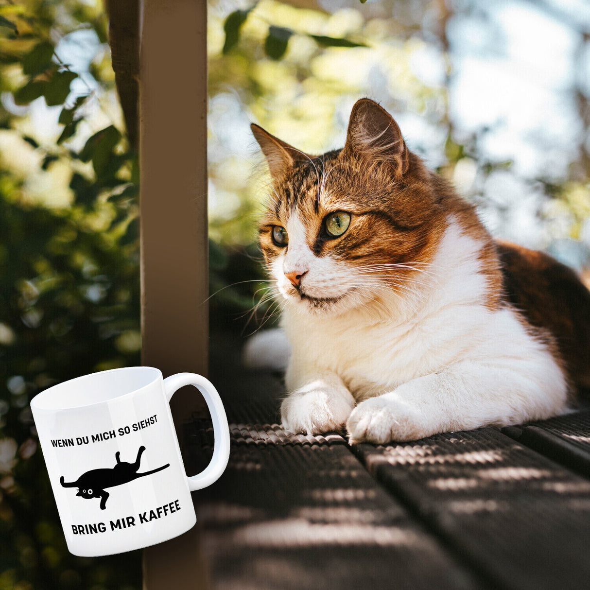 Bring mir Kaffee Kaffeetasse mit lustiger Katze